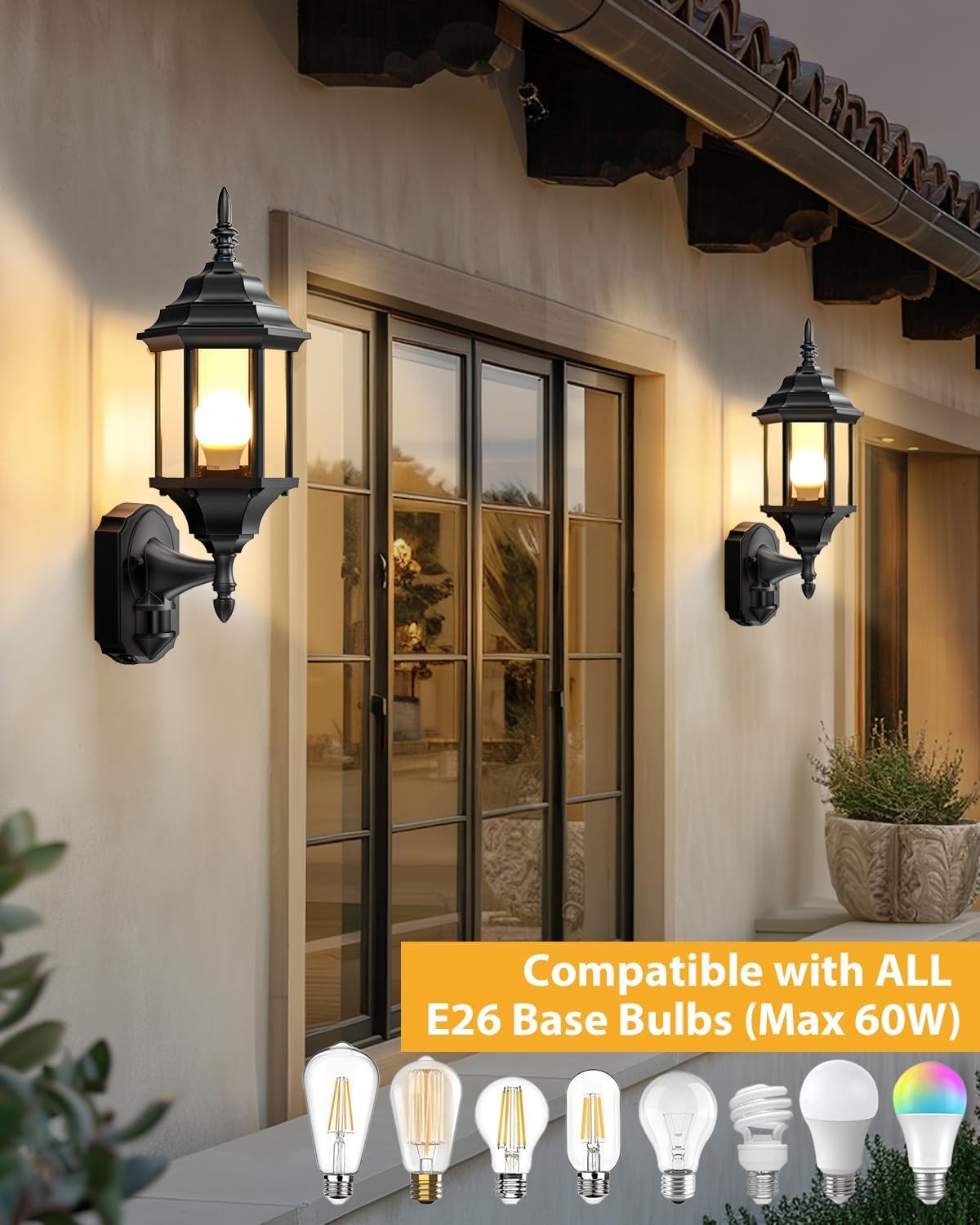 Redluck Motion Sensor Outdoor Porch Lights - Dusk To Dawn Exterior Lighting Fixtures, Anti-Mosquito Waterproof Wall Lights For Outside, Garage, Front Door And Patio