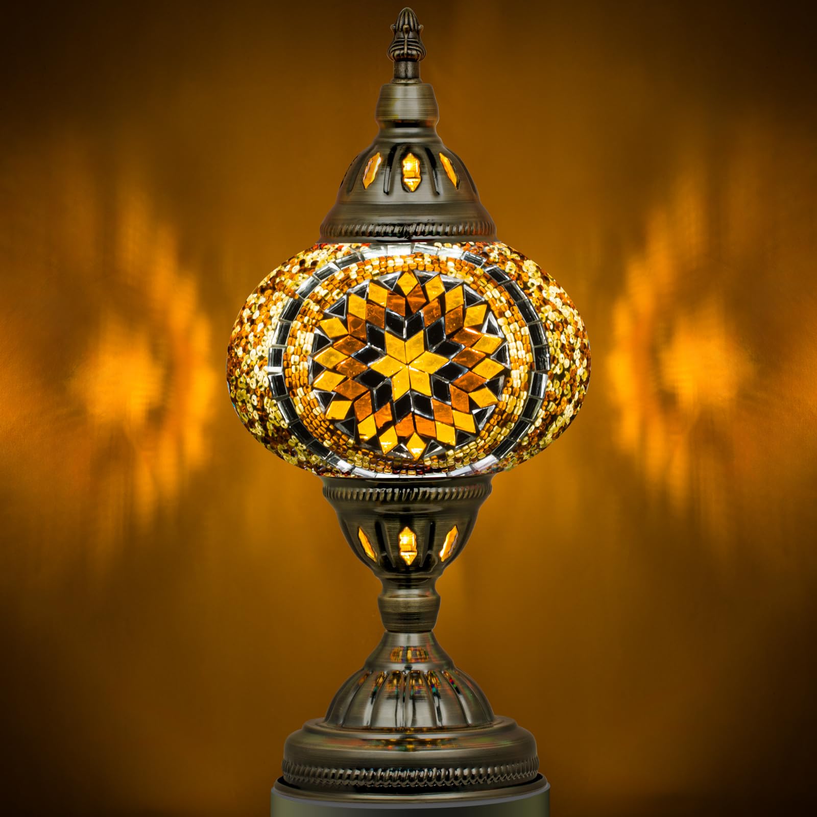 Marrakech Moroccan Mosaic Lamp - Handmade Turkish Table Lamp with Glass Shard, 32 inches, Yellow, Model YMA401-15-LB05-TowerB-Yellow