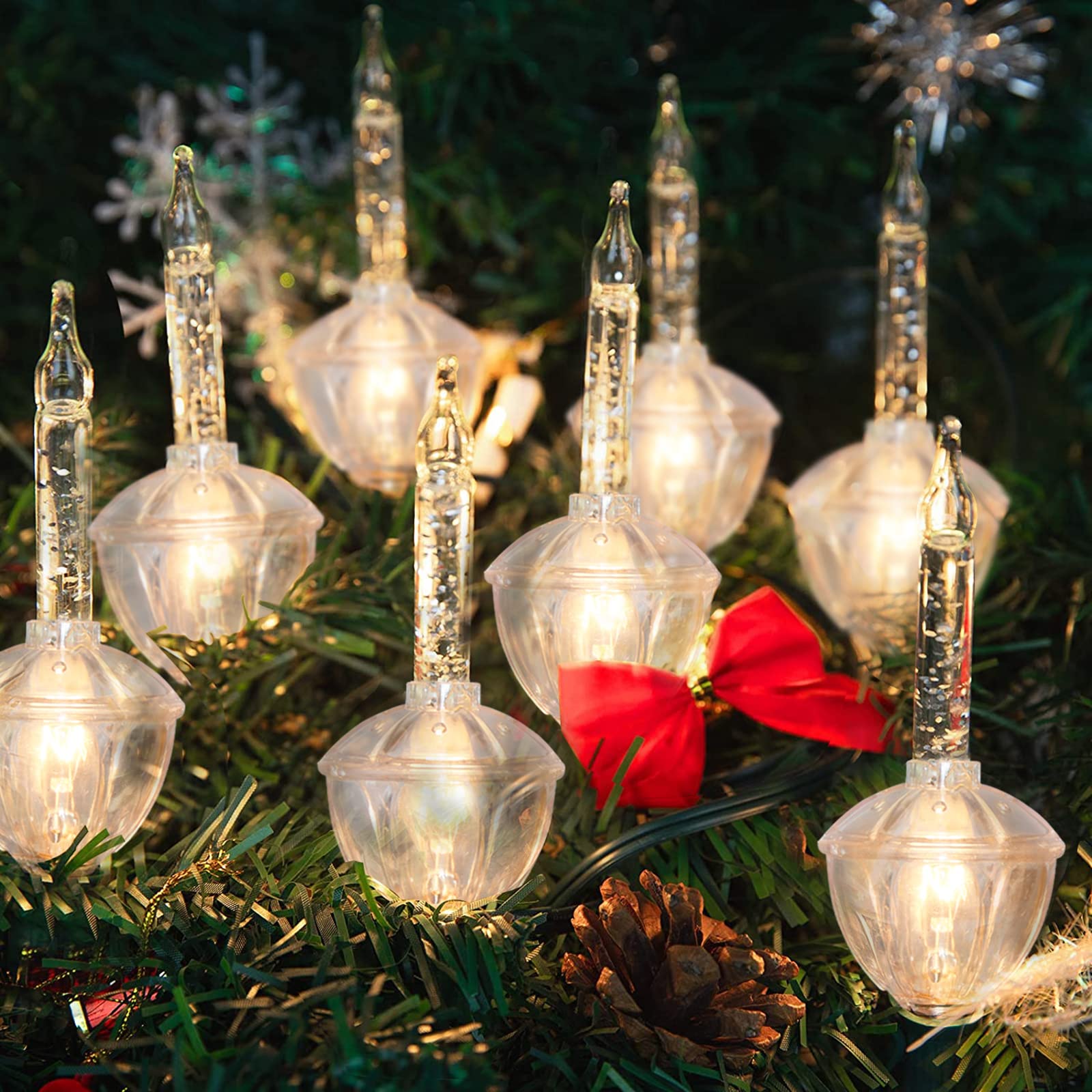 Cbebew Christmas Bubble Lights,11Ft Vintage Bubble String Light Set, 7 Clear Bubble Light Bulbs with Silver Glitter for for Part