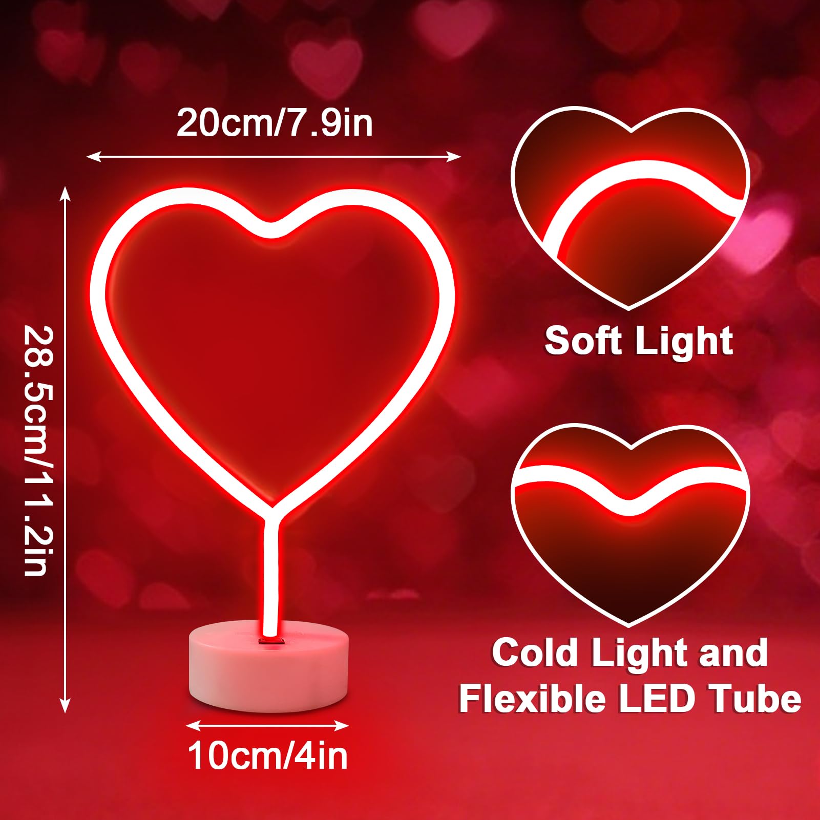 Brightdeck 2 Pack Heart Neon Signs  Led Lights Battery Operated Or Usb Powered Decoration Lamp  Neon Lights Decor For ValentineS Day Gifts  Wedding  Party  Pink Room Decor (Red Heart)