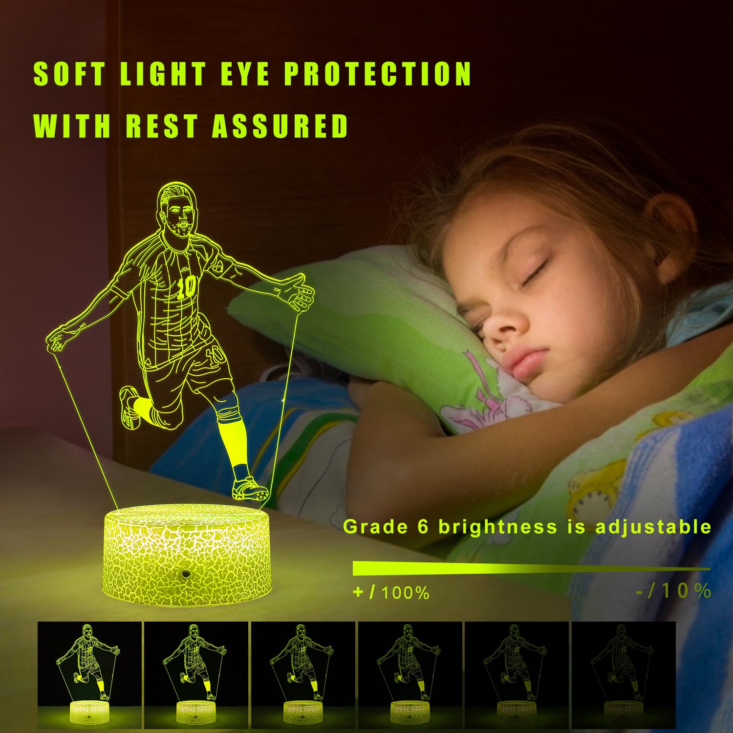 ZeHaiYlf 3D Illusion Lamp for Boys - Argentina Soccer Player #10, 16 Colors, Dimmable Night Light, Football Fans Gift, Model 02