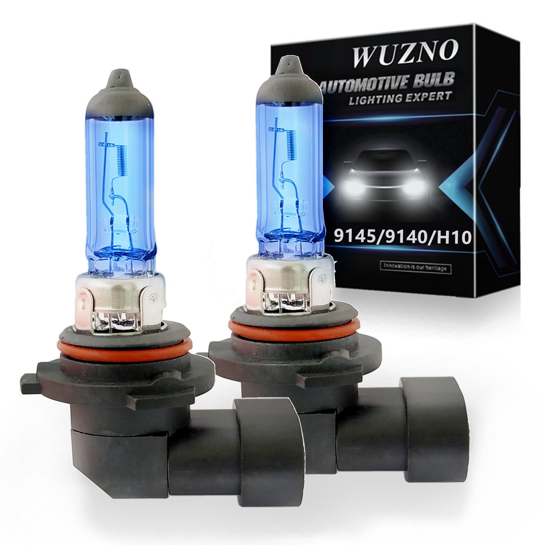 Wuzno 9145 9140 H10 Halogen Fog Light Bulb 12V 42W 5000K Replacement Glass 2-Pack