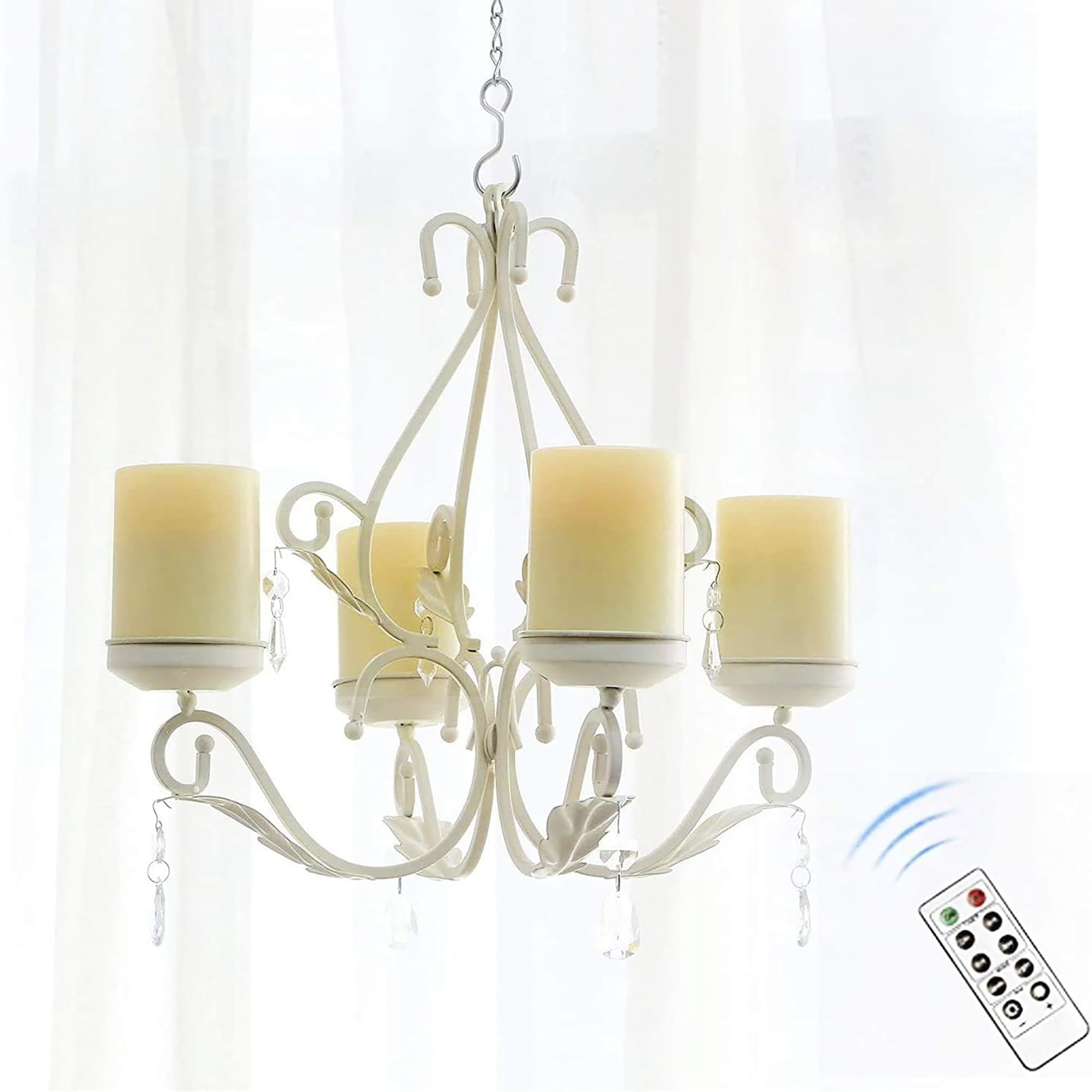 Simpdecor Flameless Candles Chandelier 4-Light Wall Sconce with Remote Control, Waterproof, White, Model 006, for Indoor/Outdoor Use