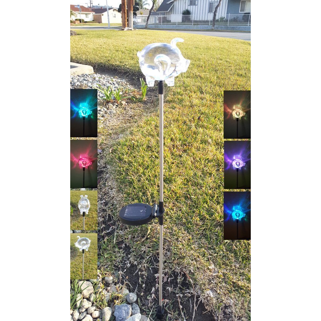 Unido Box Pig Solar Garden Stake Light Led Color-Changing, Set Of 2