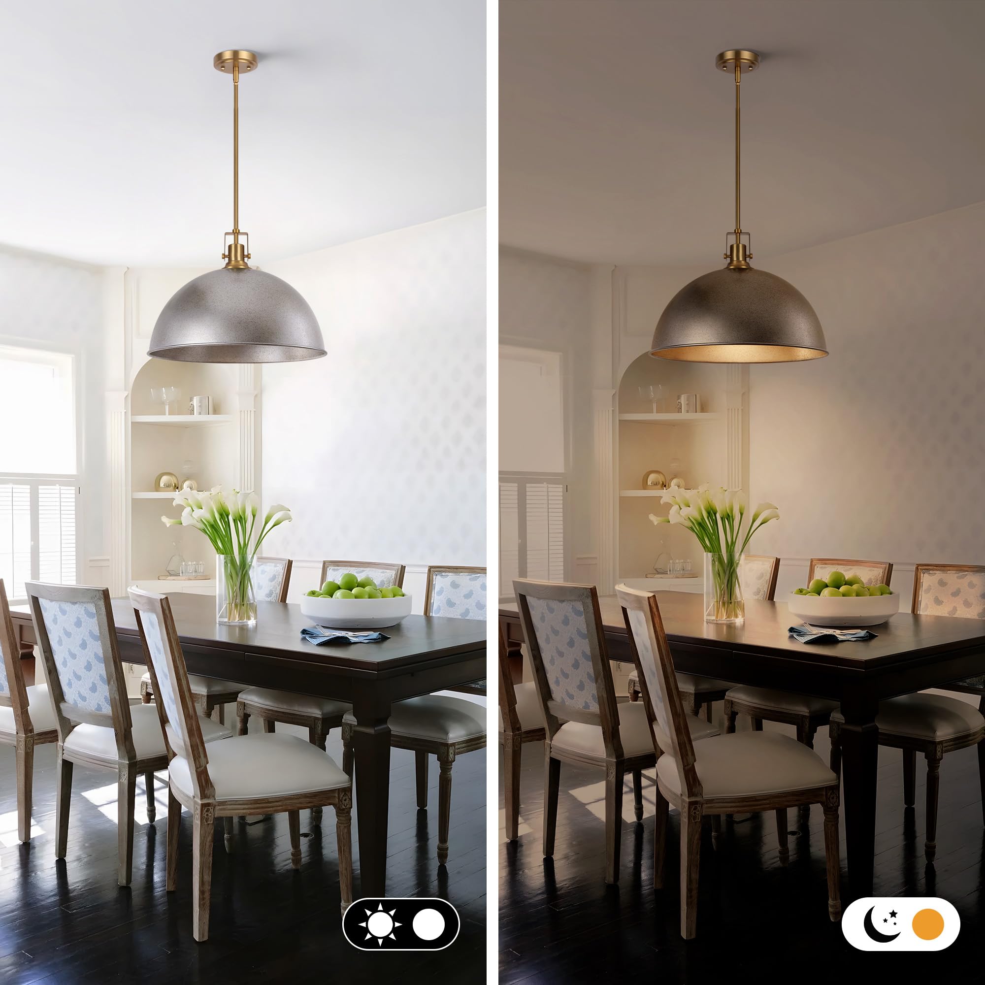 Lamqee 18 Inch Antique Silver Large Pendant Light Kitchen Island  Farmhouse Modern Dome Pendant Light Fixtures Ceiling Hanging Lighting Chandelier For Dining Room Over Table  Bar  Hallway  Entryway