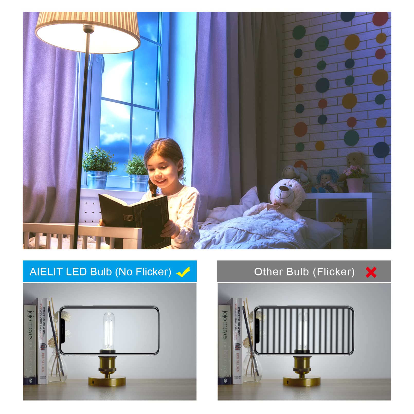 Aielit E26 Led Tubular Light Bulb 25 Watt Equivalent, Bright White 5000K, 200 Lumens, 2W Daylight Dimmablet10/T30 Edison Led Fil