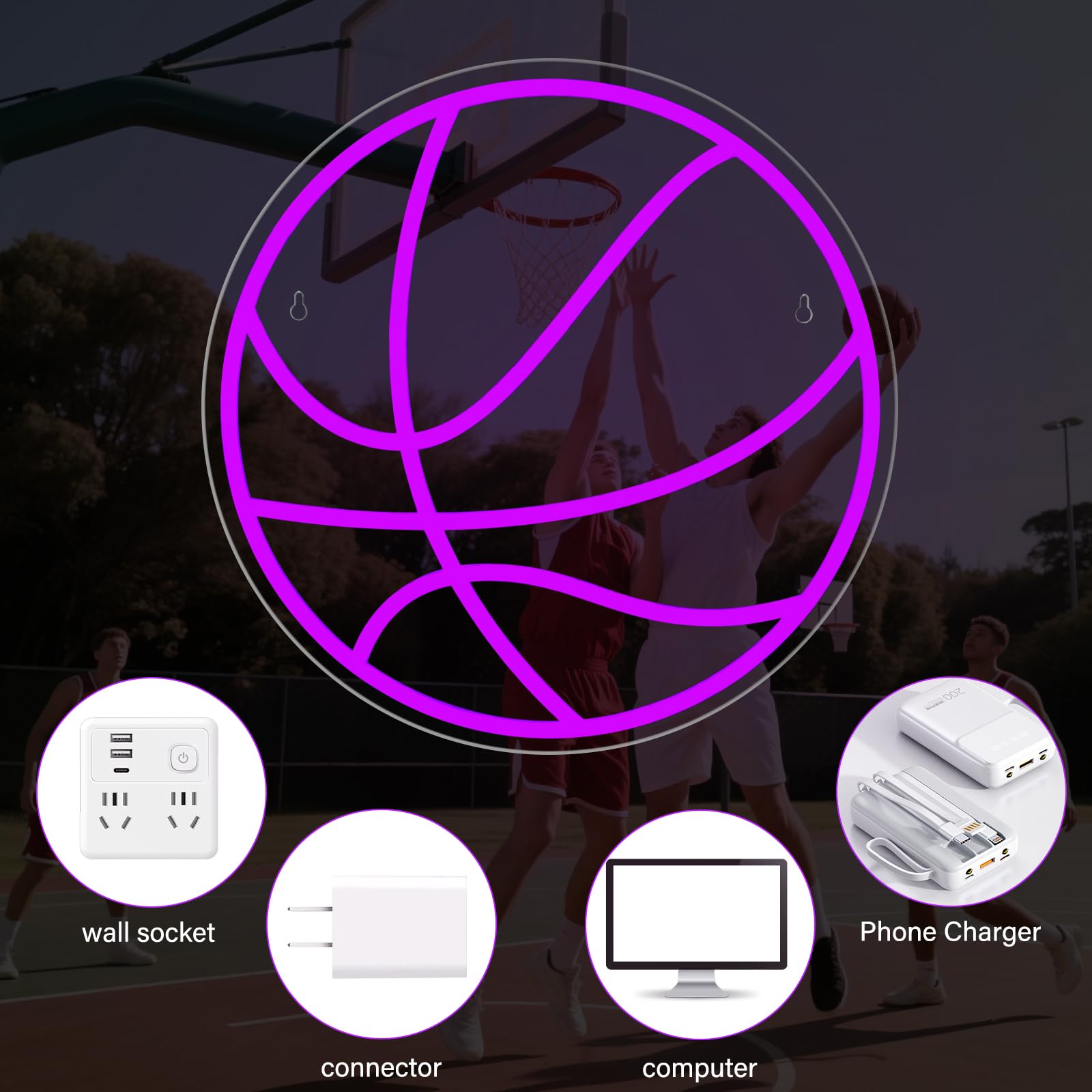 Basketball Neon Sign Sport Led Basketball Light For Wall Decor Dimmable Sign Birthday Kids Christmas Gift Fans Sport Room Bedroom Decor For Boys