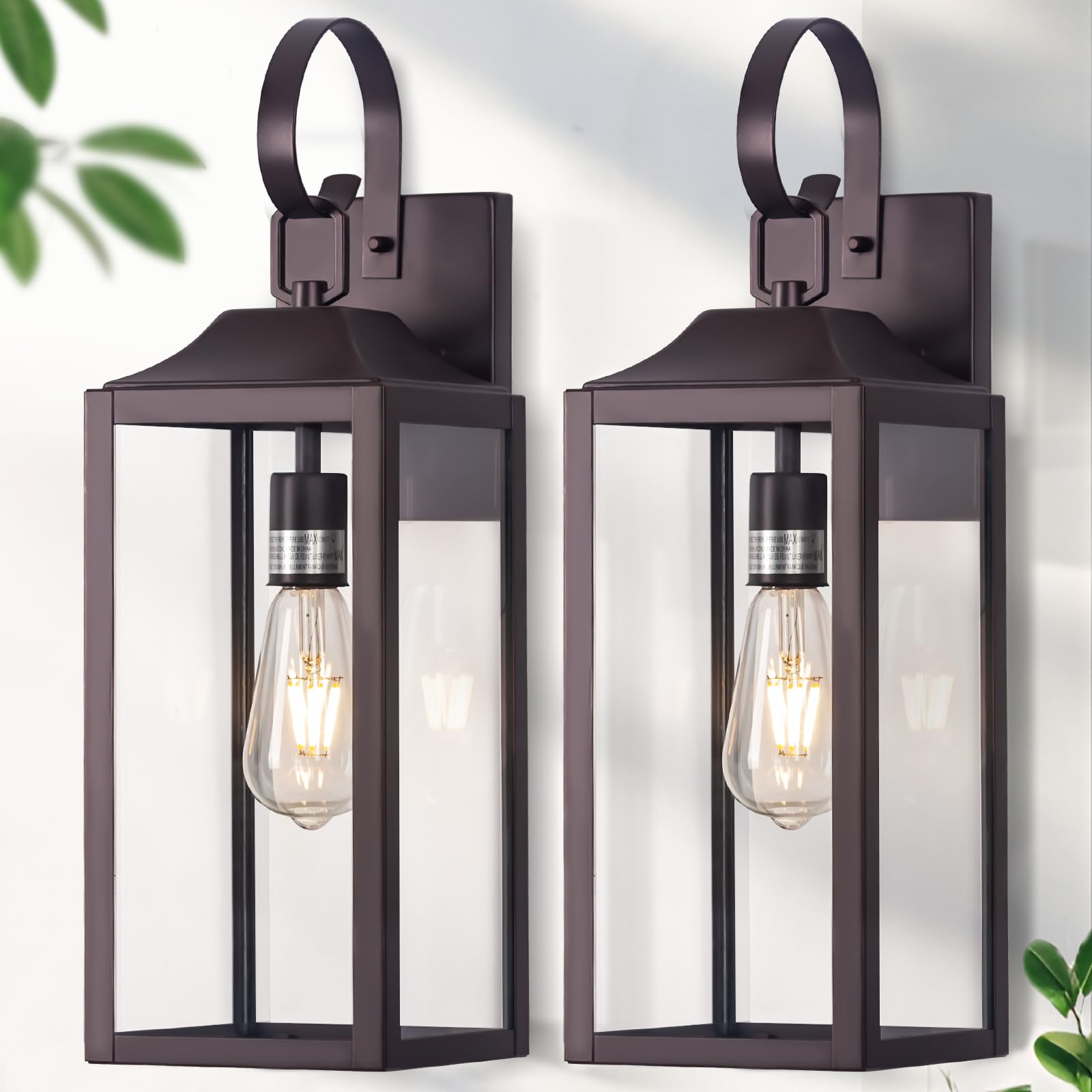 Yolsunes Outdoor Wall Lanterns 2 Pack, 19" Waterproof Bronze Metal Sconce Lights for Porch, Garage, and Patio - Model JZ-B06094P-2PK-ORB