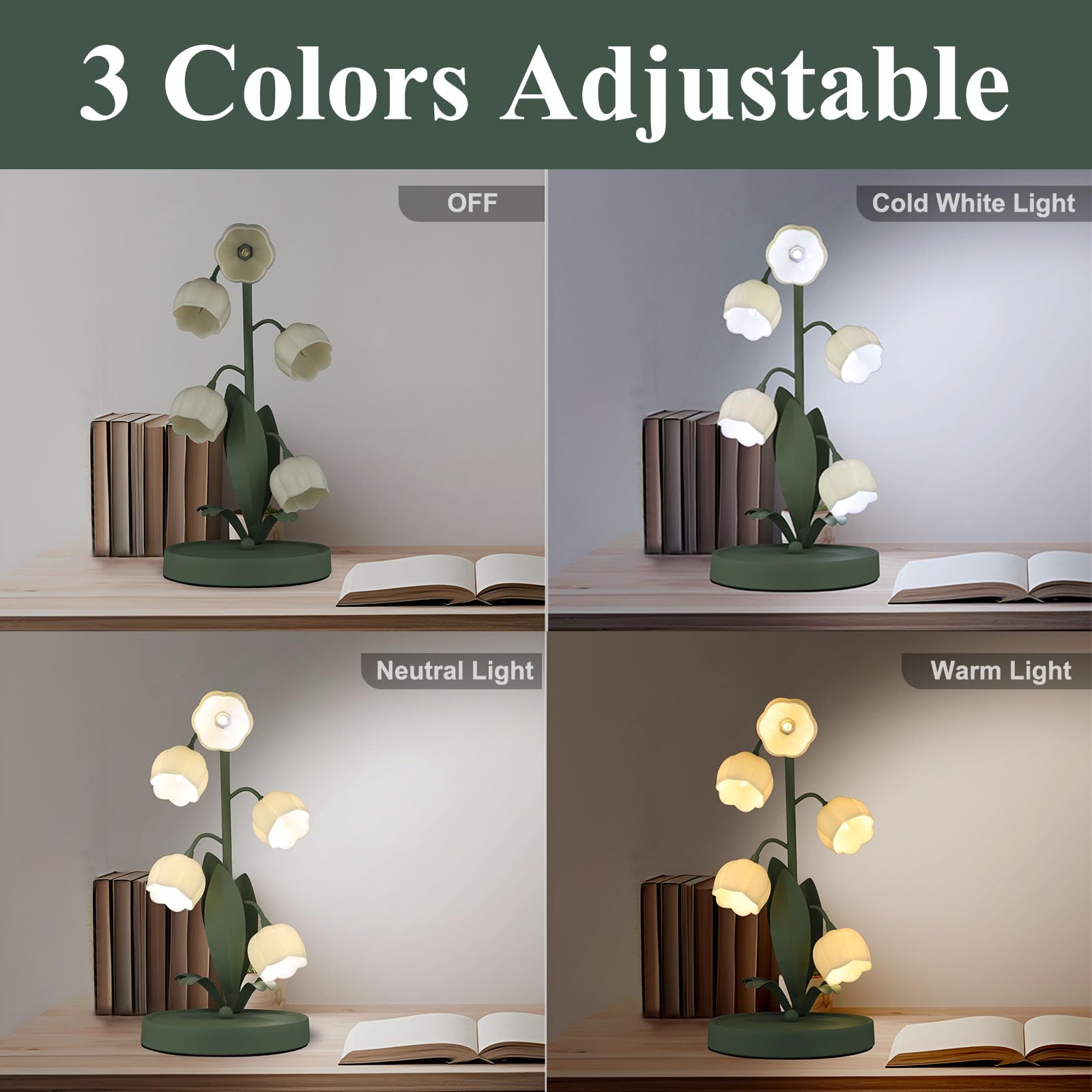 Guiguzhj Flower Table Lamp, 3 Level Brightness Vintage Flower Reading Light With E26 Bulb, Cute Desk Lamp Bedside Lamps Lily Lam