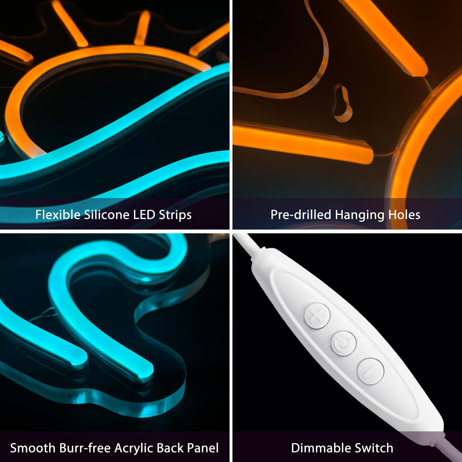 Nen Sign Dimmable Neon Light - Ocean Wave Acrylic Decor, USB Powered, Sunsea Color, Model NHD2308111