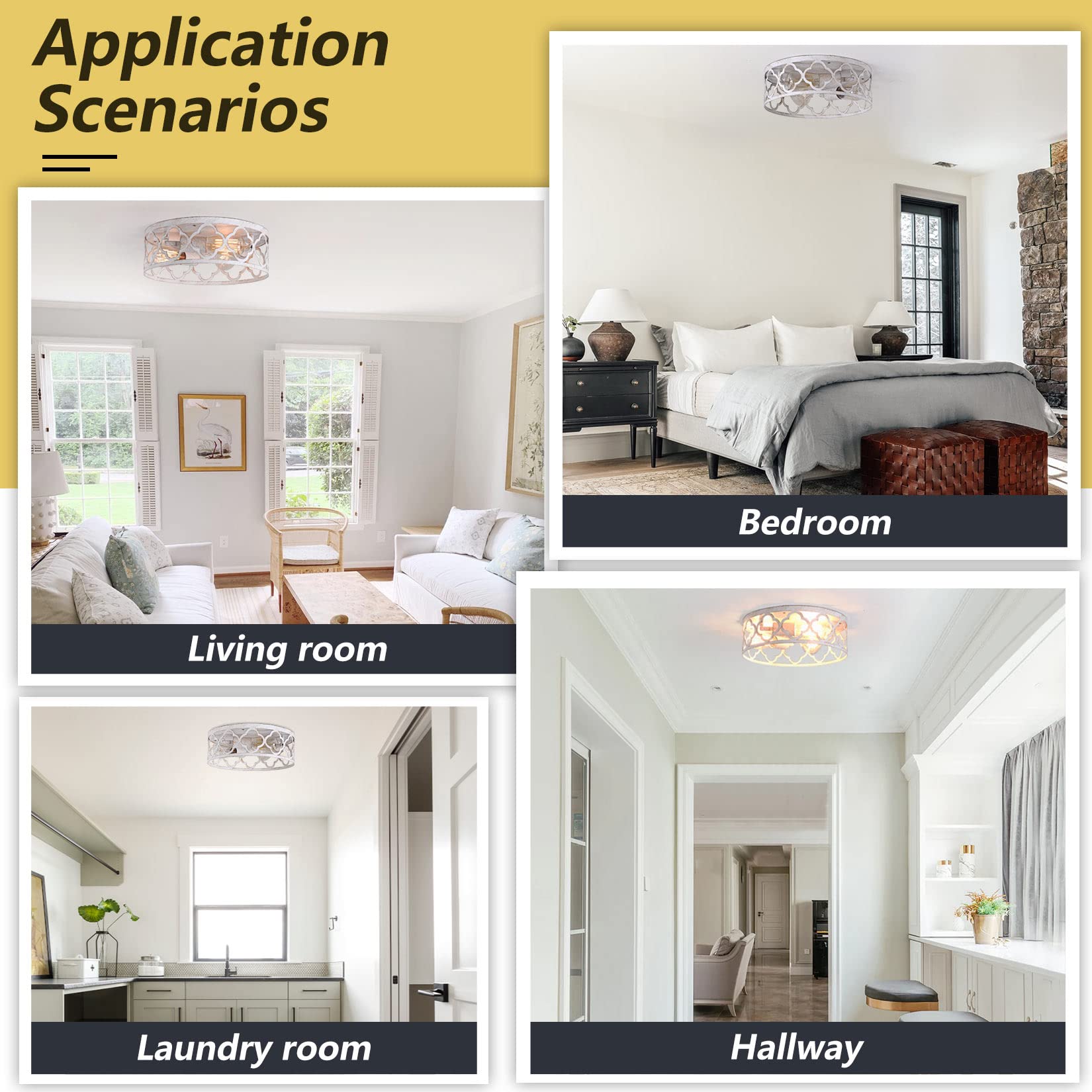 Bargeni 13-Inch Rustic Flush Mount Ceiling Light Fixture, 3-Light For Kitchen & Living Room