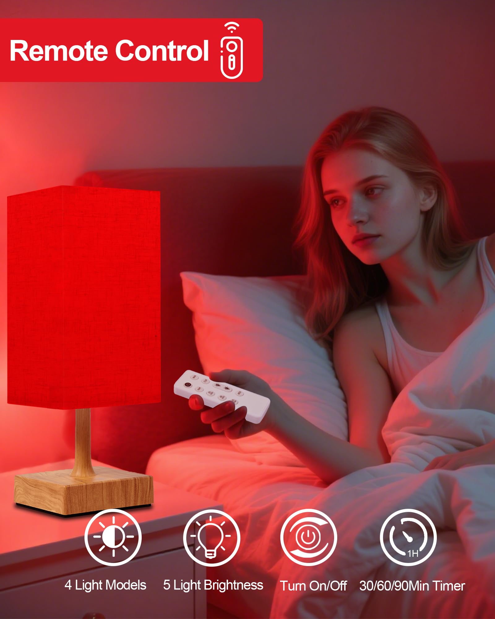 Red Light Night Light Lamp for Sleep, 670nm Red Nightlight Desk Lamp for Bedroom with Multi-Color and Brightness Options Remote