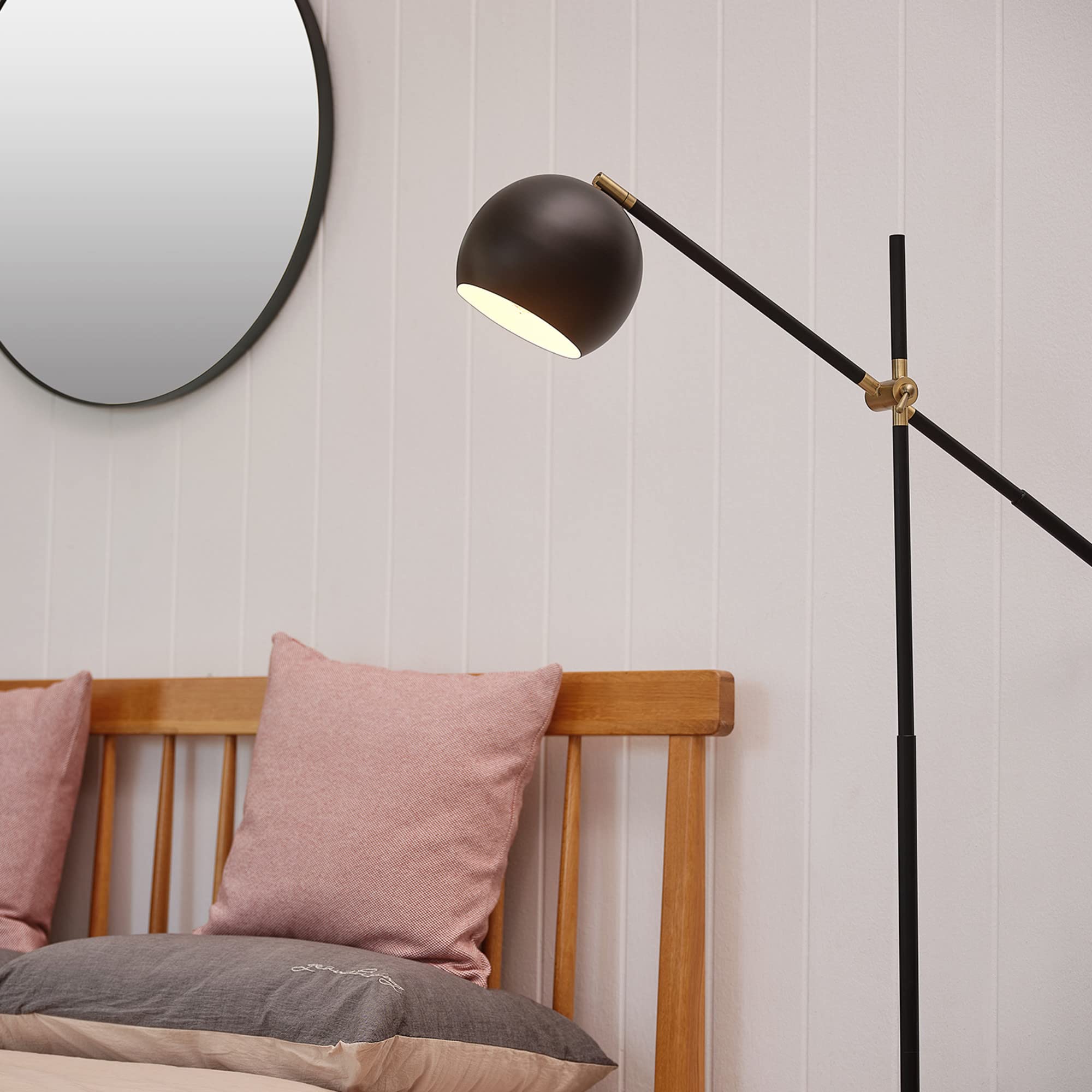 Globe Electric 65911 60'' Floor Lamp, Matte Black, Brass Pivot, Matte Black Shade, In-Line On/Off Foot Switch