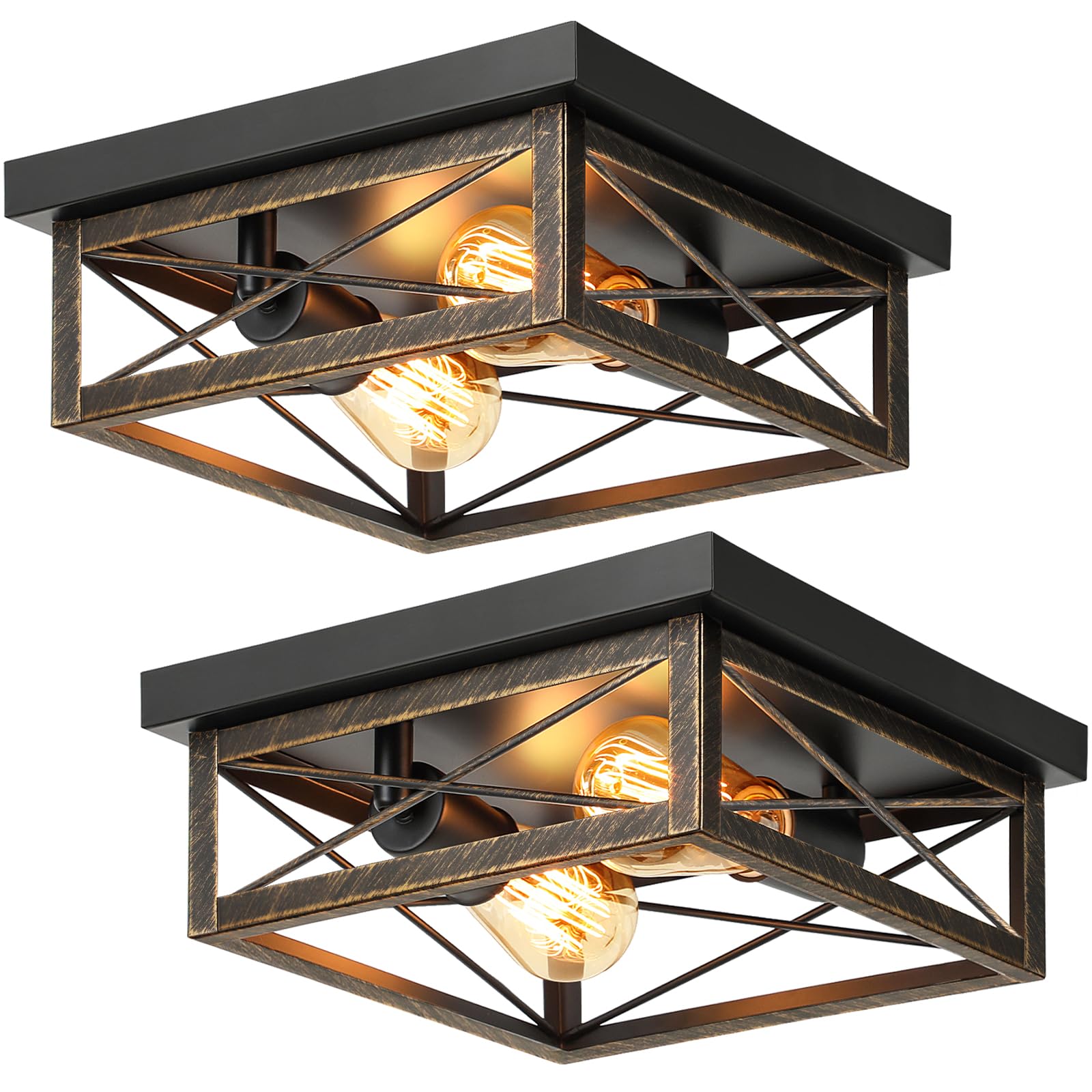 Oil Rubbed Bronze Hallway Light Fixtures Ceiling, 2-Light Farmhouse Industrial Flush Mount Ceiling Lights, 2-Pack Metal Kitchen 