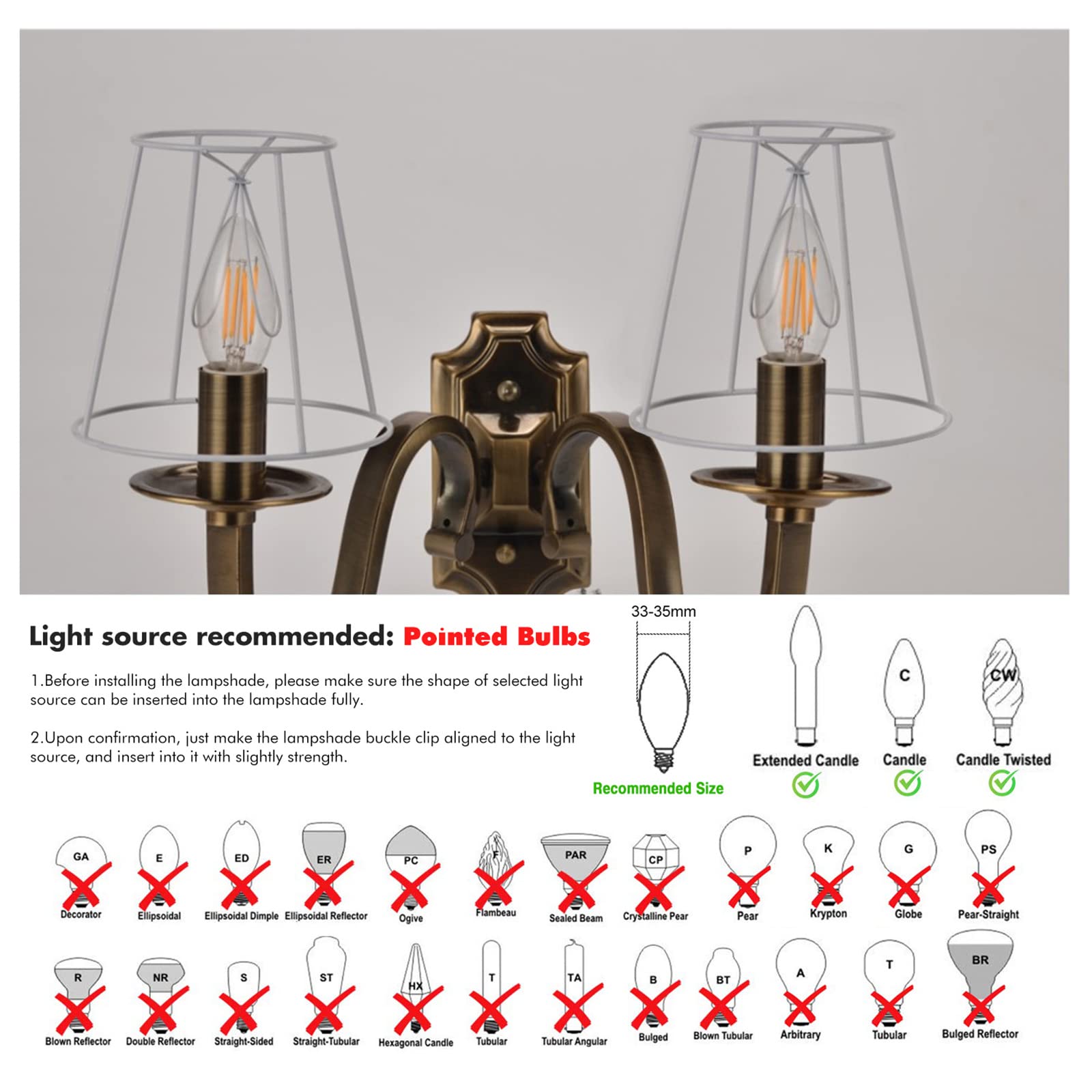 Fuloon Modern European Style Clip On Droplight Wall Lamp Candle Chandelier Lamp Shade 6 pcs Set (Coffee)