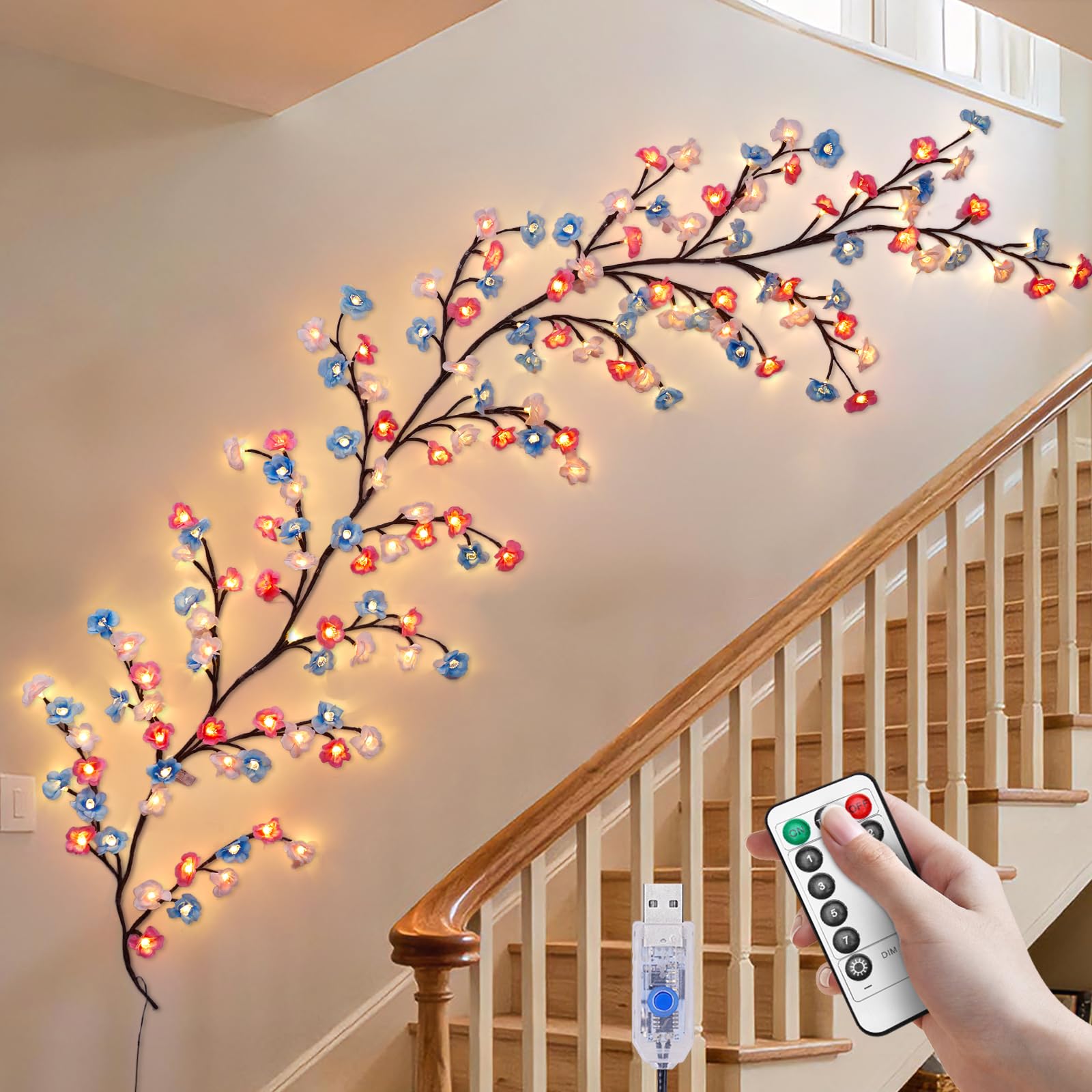 FIALAME 7.55 FT 144 LED Cherry Blossom Tree Branch Lights for Wall,8 Modes Artificial Pink Cherry Blossom Garland with Remote an