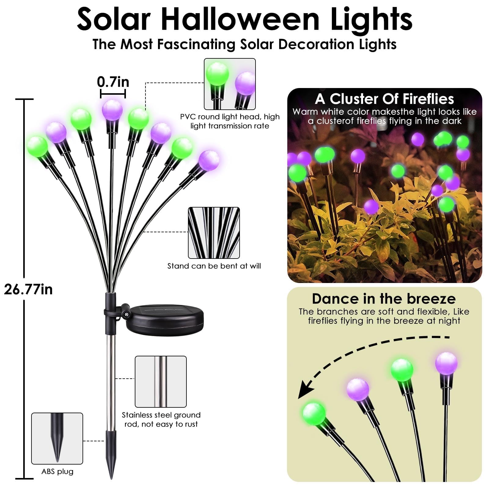 OZS Solar Lights 6-Pack 48 LED Purple Orange Green Spider Lights Waterproof for Outdoor Halloween Decorations