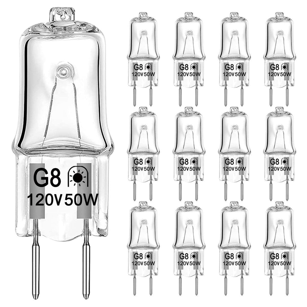 G8 Halogen Light Bulb 50W 120V T4 Jcd Type G8 Bi-Pin Base Dimmable G8 Small Light Bulbs For Kitchen Hood, Landscape Lights, Desk