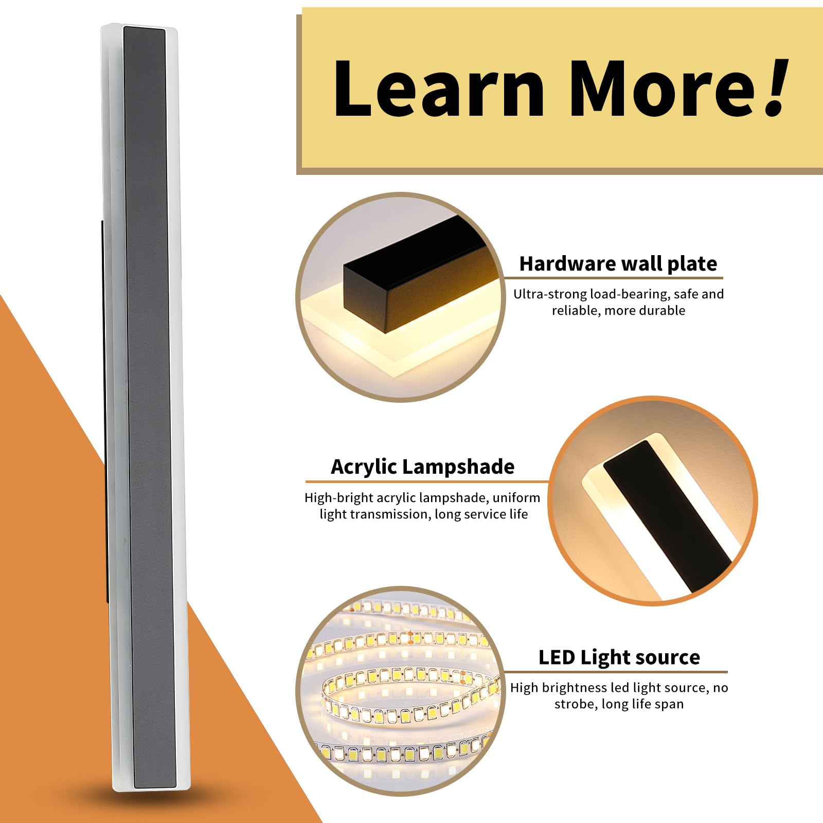 Daoseolo Outdoor Wall Light Fixture, Dimmable 3000K-6000K, 31.4inch, IP65 Waterproof, Model TC-FTBD-1112, Black Linear