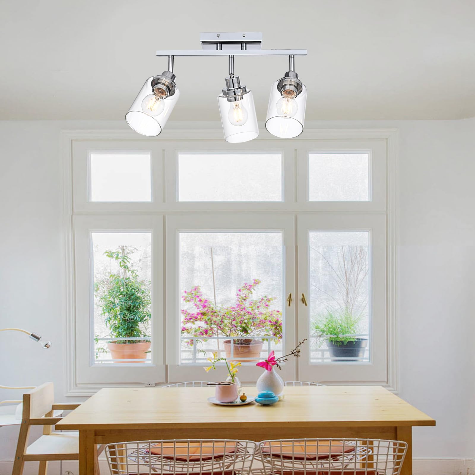 Wanluce 3-Light Track Lighting Kit Ceiling Kitchen Track Lighting Fixtures Chrome Bathroom Vanity Wall Lights With Clear Glass Multi-Directional Rotating Tracking Light Heads Spotlight For Accent Shop