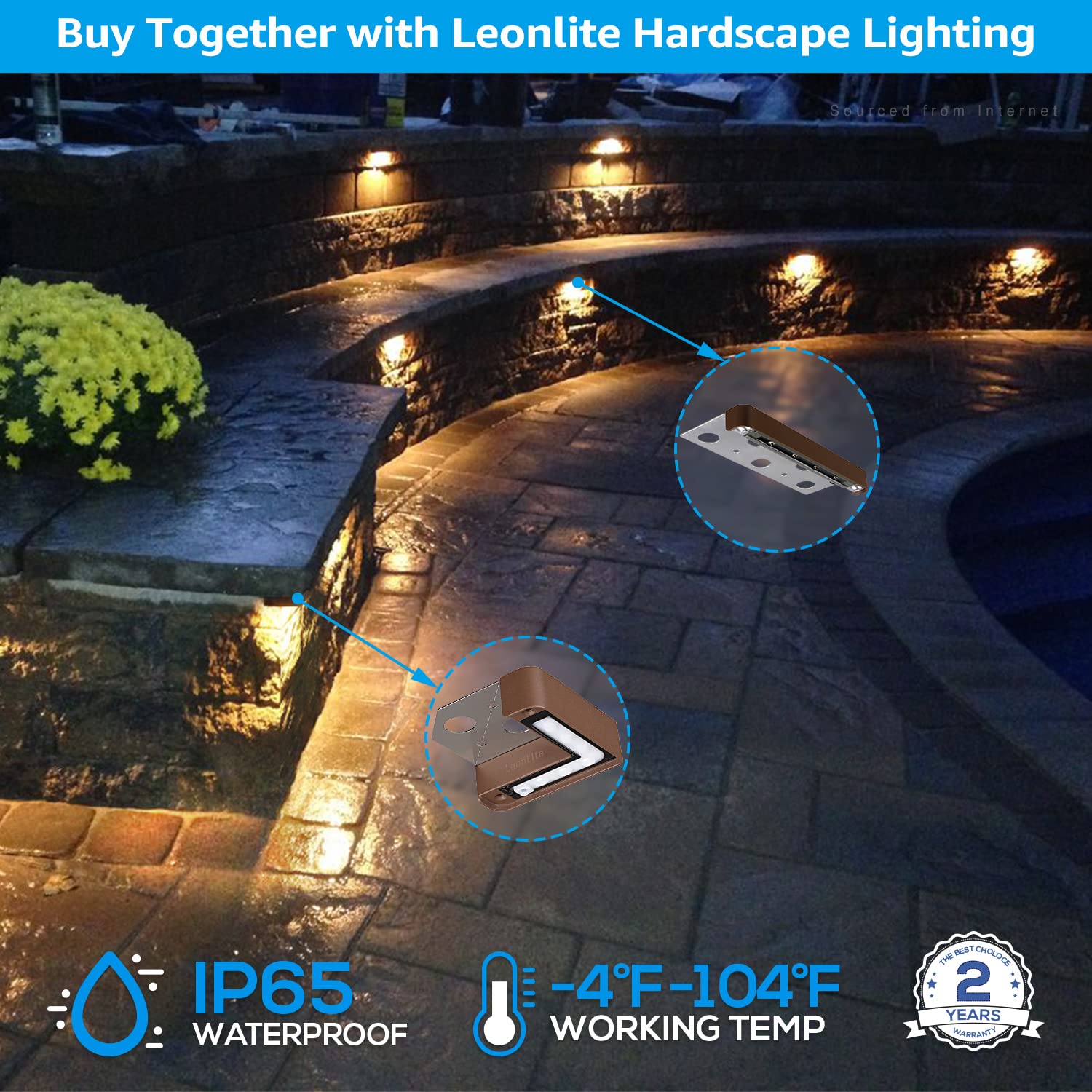 LEONLITE 3CCT LED Hardscape Lighting, 8-Pack, 3W Right Angle, 2700K/3000K/4500K, Bronze, Model 738