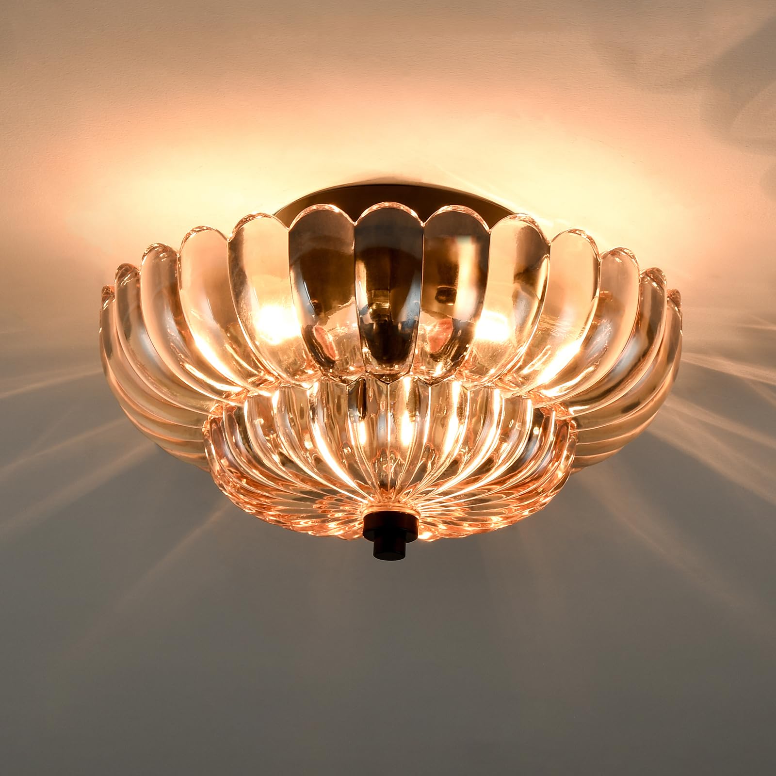 HYD high-standard Modern Black Flush Mount Ceiling Light 3-Light Amber Glass Shade Normal Size B7257-3CU-BK-H