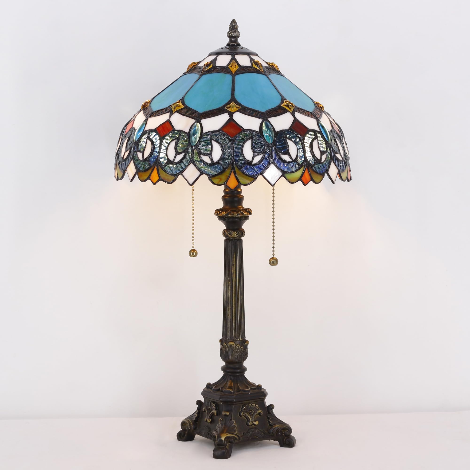 L-Juicwe Tiffany Table Lamp Blue Stained Glass Desk Lamp 12X12X21 Inches Jewelry Baroque Style Reading Light
