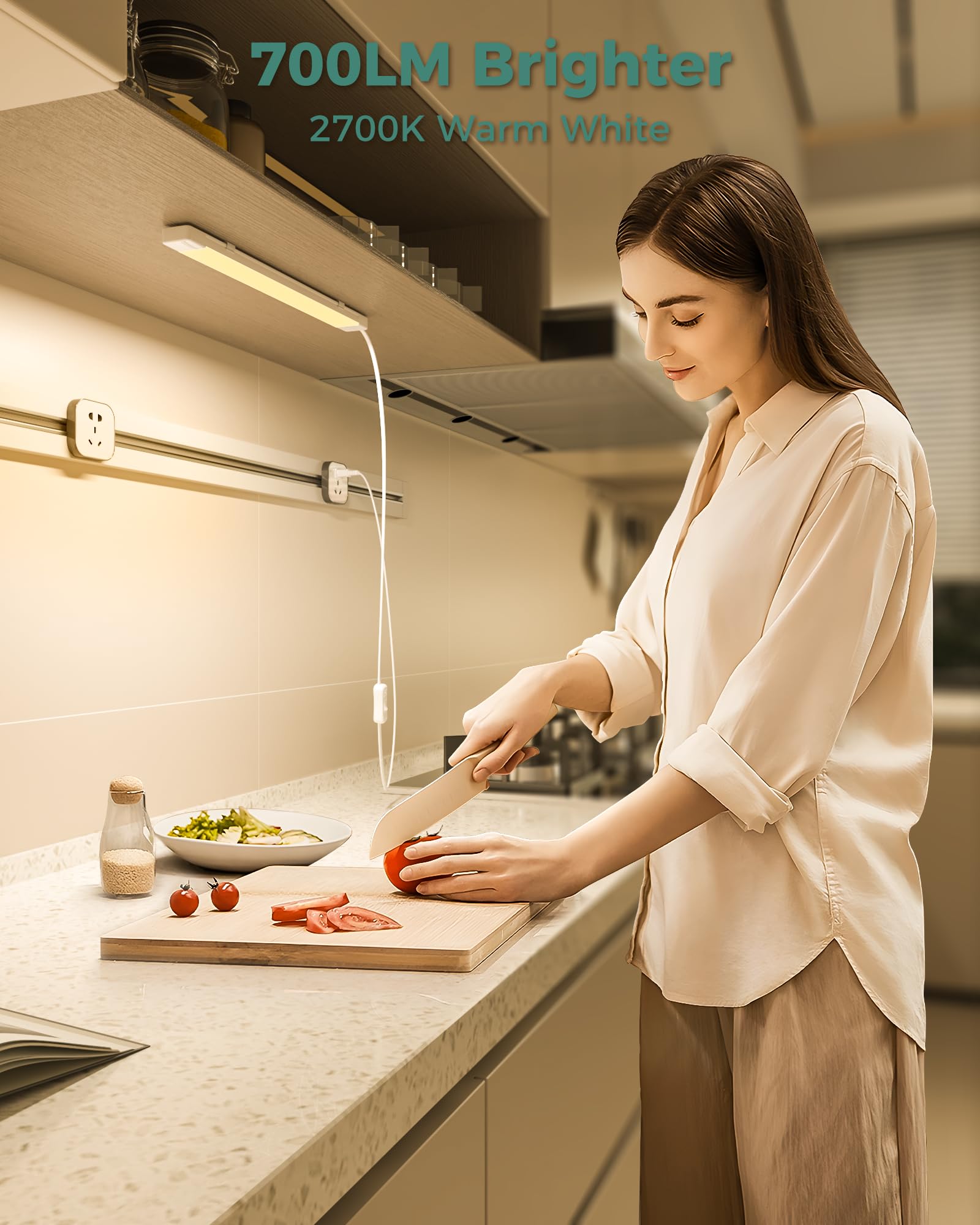 ASOKO Under Cabinet Lights - 16 Inch Warm White ETL Light Bar, 700LM Bright, Plug and Play with ON/Off Switch, Model UNO-LKF