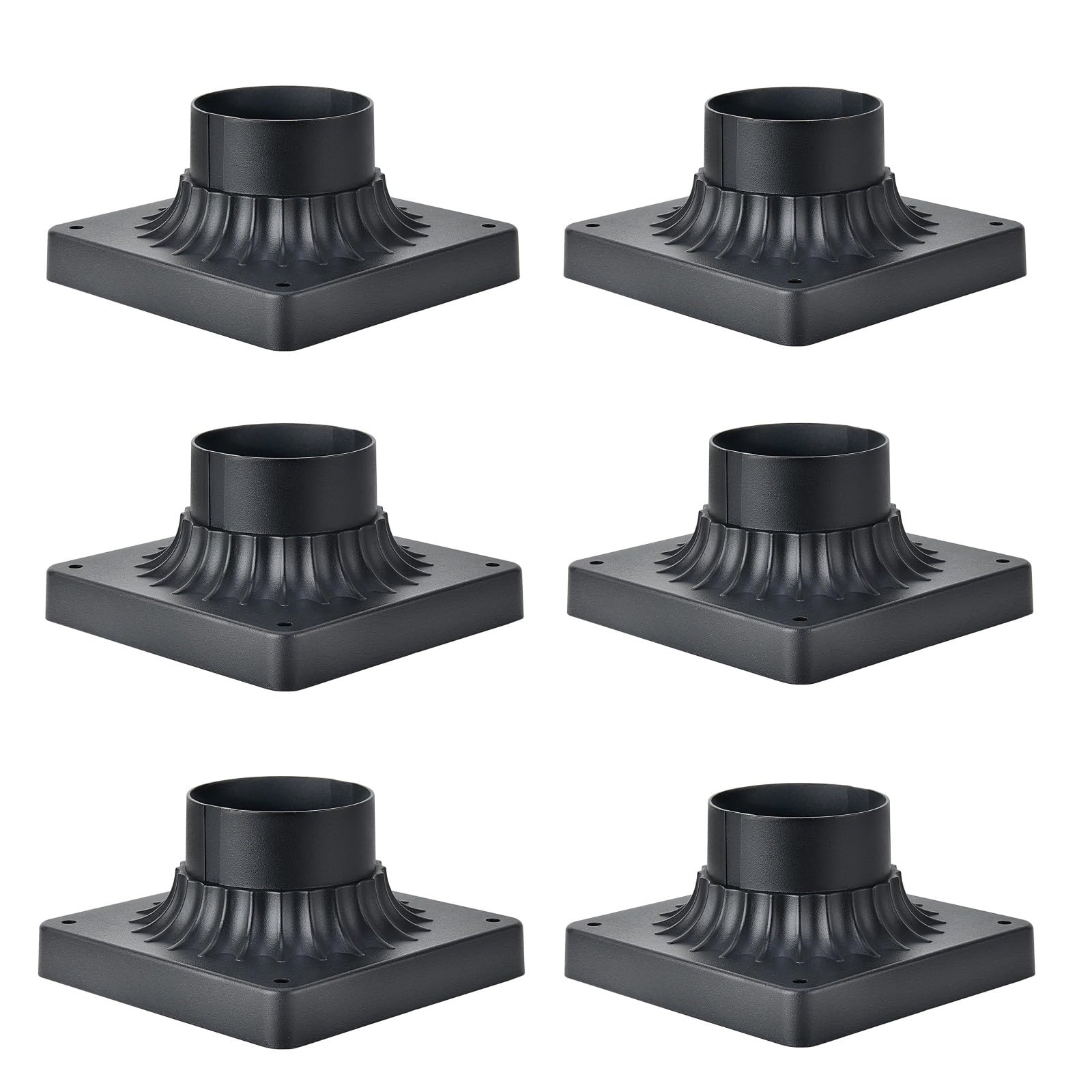 MrSconce Pier Mount Base 6 Pack, Cast Aluminum Outdoor Post Light Adapter for Deck Porch Patio in Black Finish