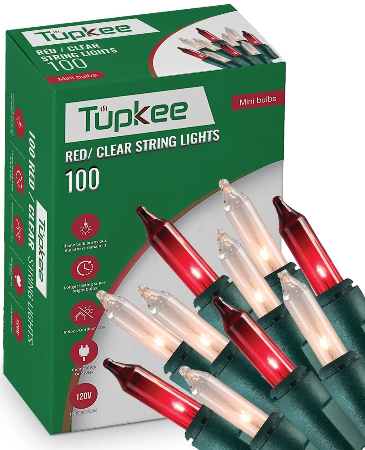 Christmas String Lights 100 Count - Incandescent Mini Red and Clear Candy Cane Peppermint Warm Christmas Light - 20.6 Feet Light String - Christmas Tree Lights - Indoor & Outdoor Christmas Decorations