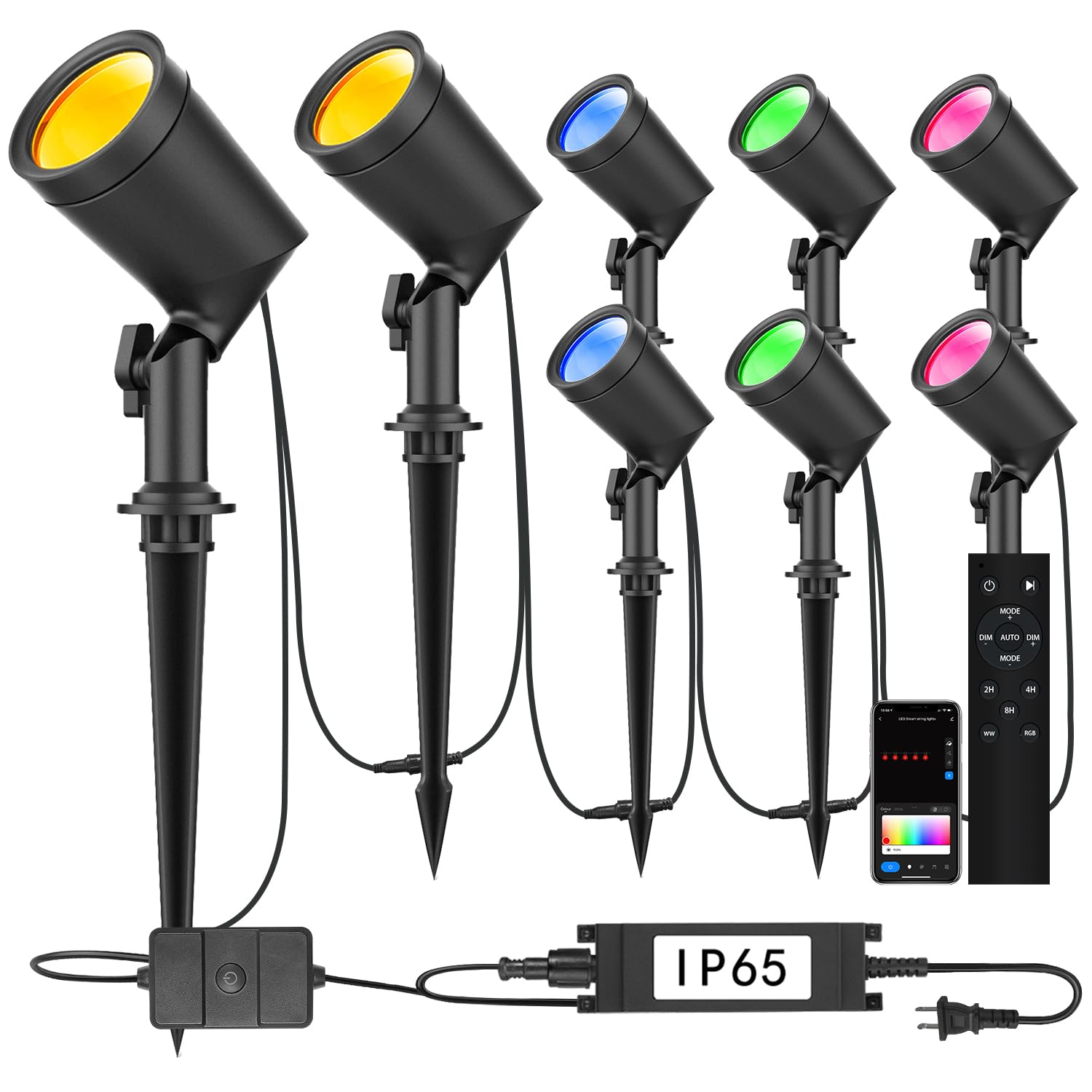 SUNTHIN 8 Pack 36W Smart Landscape Lights, RGBW Color Changing Landscape Lights with Remote, Work with Alexa and Google Home, IP