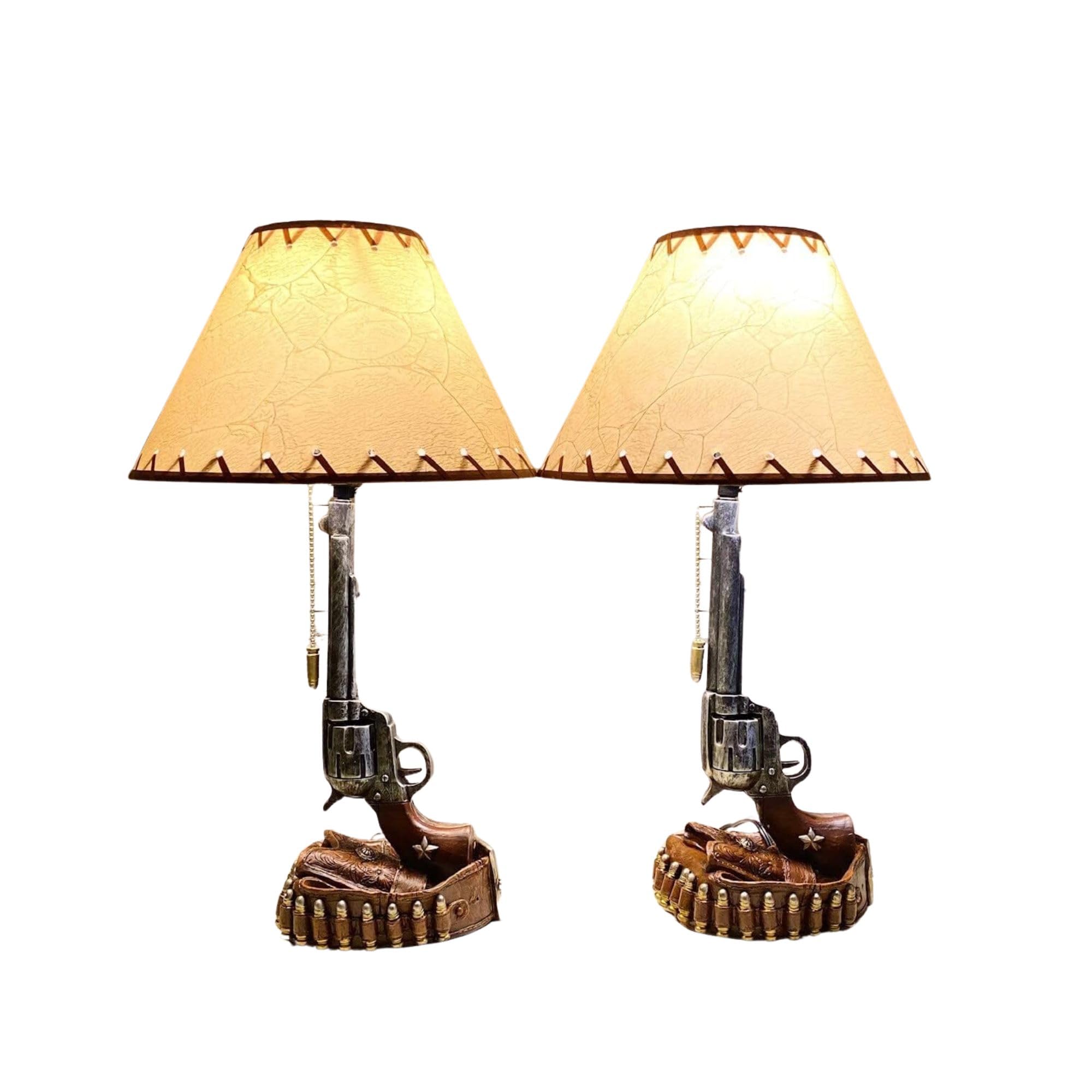 BestGiftEver Set of 2 Old Western Style Six Shooter Revolver Lamps - Rustic Table Lamps for Living Room, Bedroom - Perfect for M