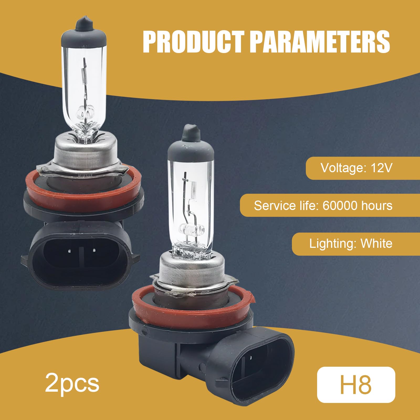 gunhunt Halogen Bulb, 12V Quartz Lamp, Ultra-bright Beam, 2 PCS, H8 Model, Warm White Light, Plug and Play, Universal Car Lighting