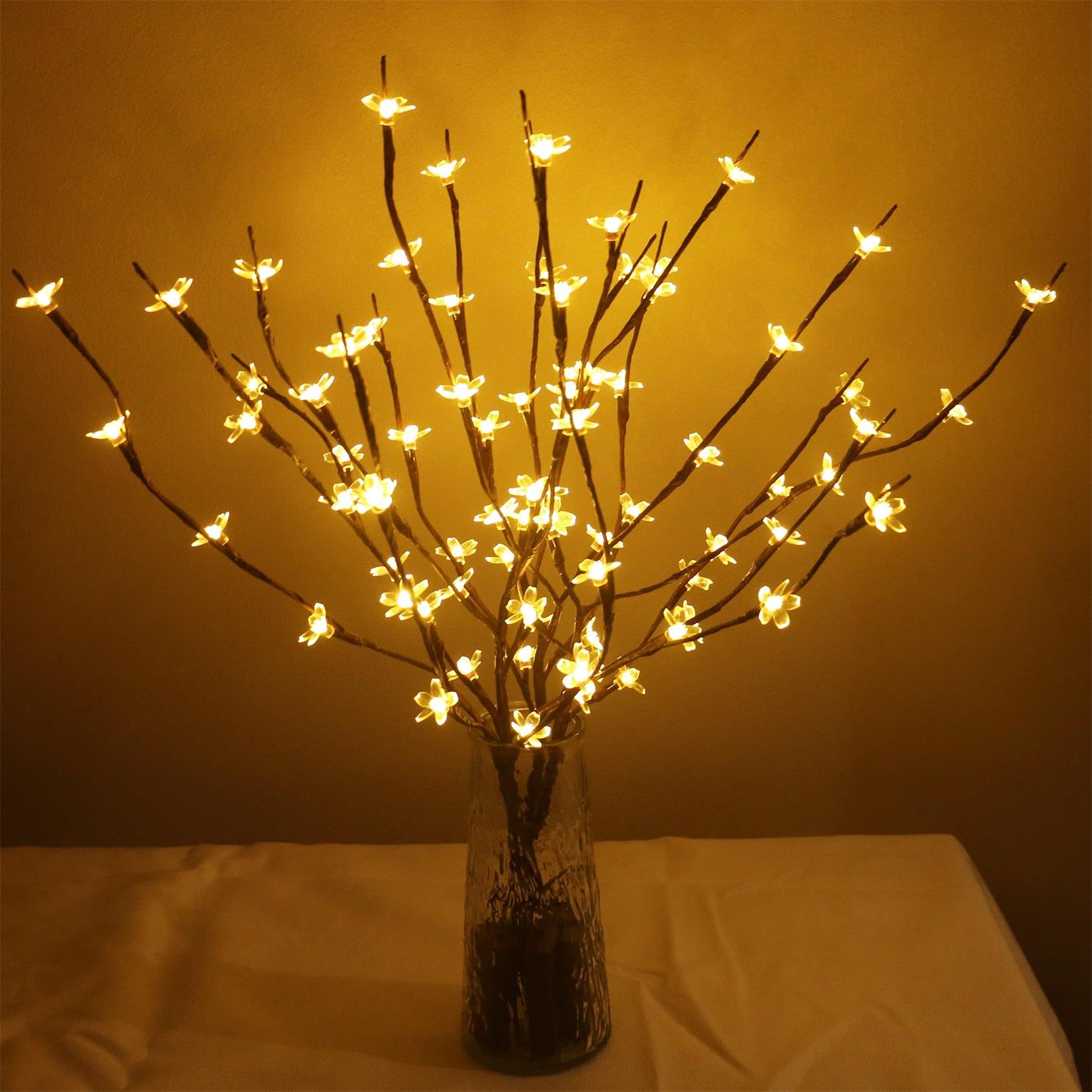 Amars 2 Pack Lighted Prelit Twig Tree Branches Lights, Battery Operated, Room Decor Led Cherry Blossoms Lamp Christmas Holiday Decorative Sticks Vase Filler For Home Decoration (29.5Inch)