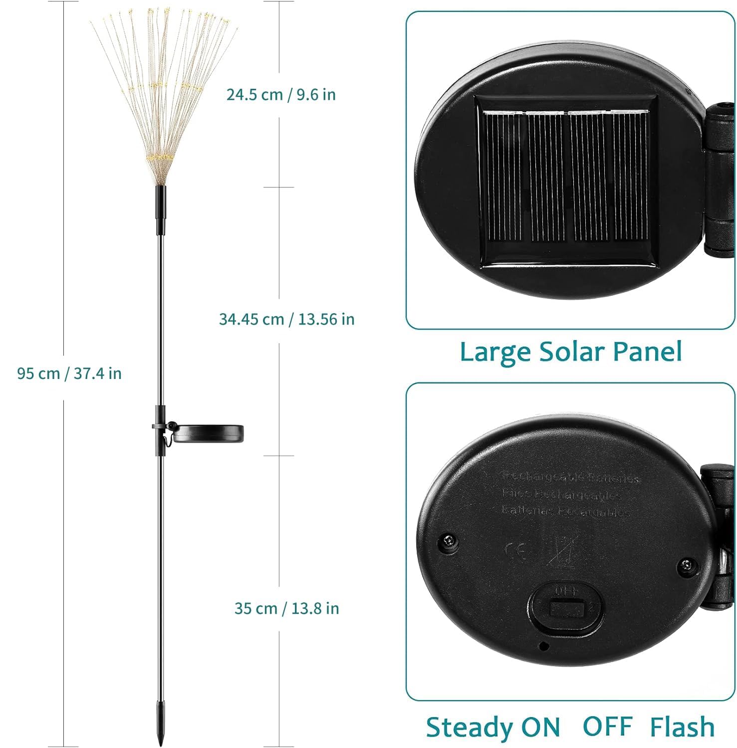 JJGoo Solar Firework Lights, 2 Pack 180 LEDs, Waterproof for Garden, Orange & Purple, Model KM5004J-yanhua-180-cheng+zi-2-1