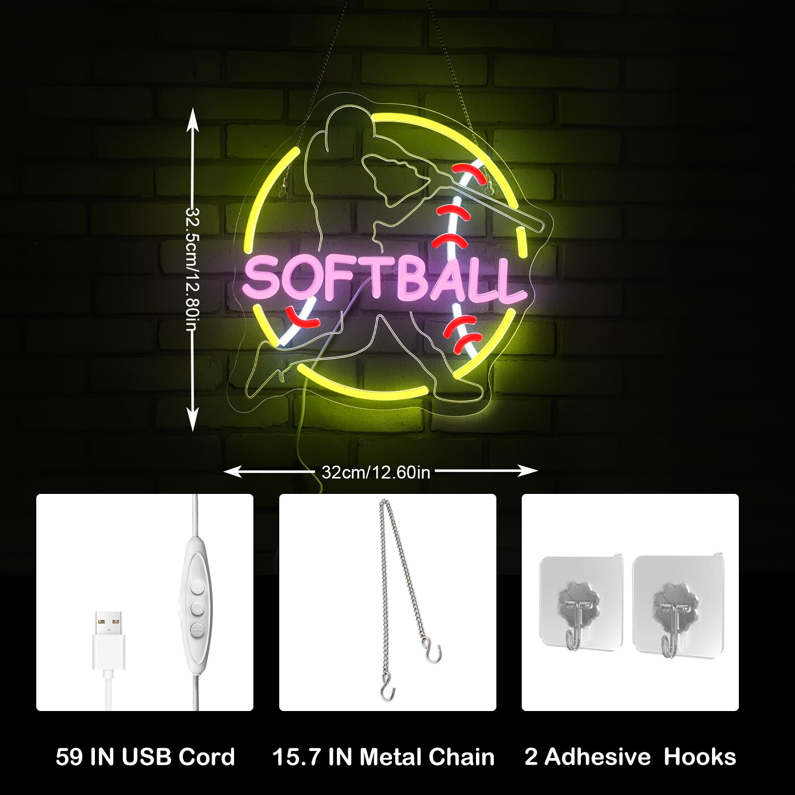 Wanxing LED Softball Neon Sign Light - Dynamic Pink Wall Decor for Teens Bedroom, Gift for Girls, Christmas Party