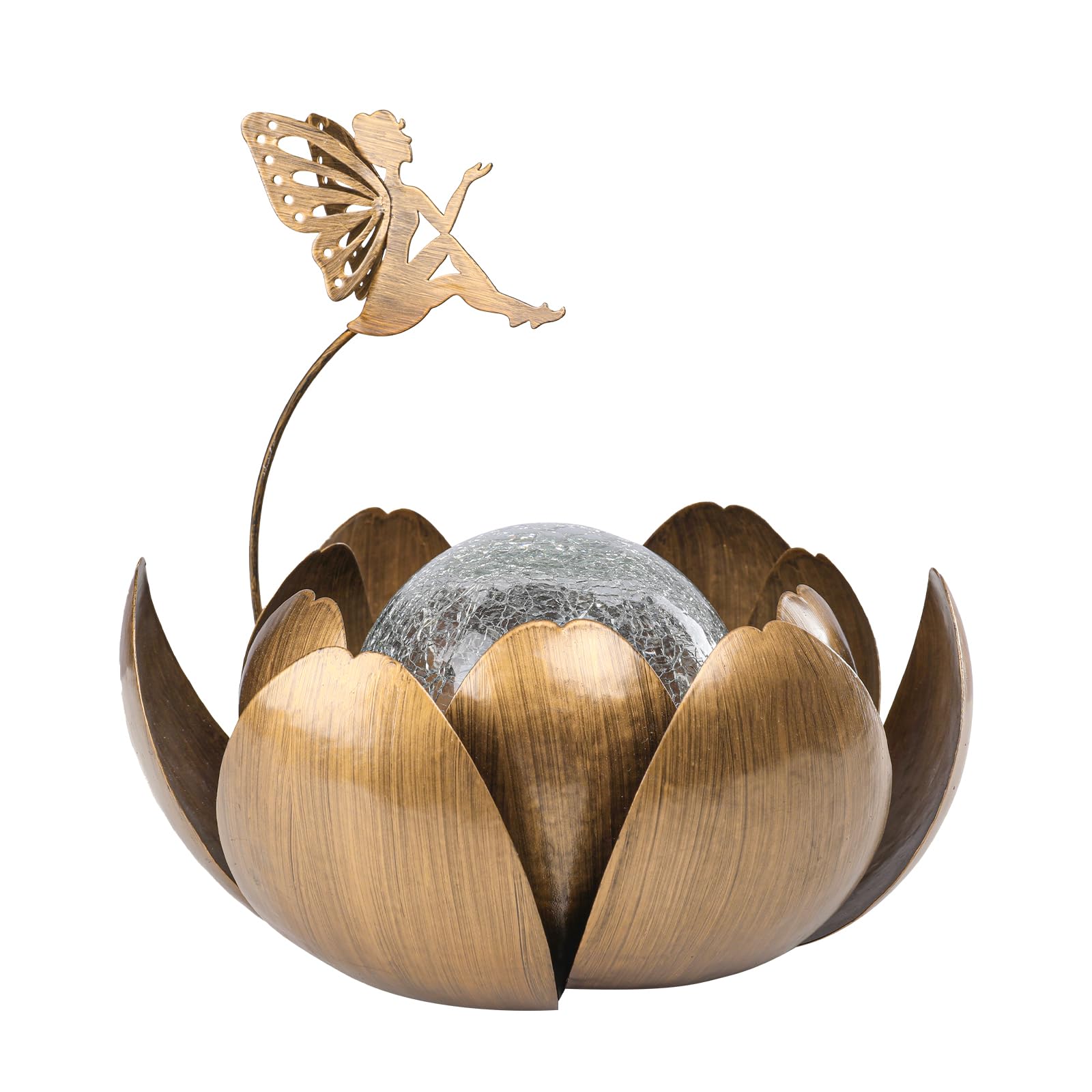 MUMTOP Fairy Garden Solar Lights - Waterproof Glass Lotus Lantern, Brown, Tabletop Decor for Patio, Pathway, Yard, and Garden