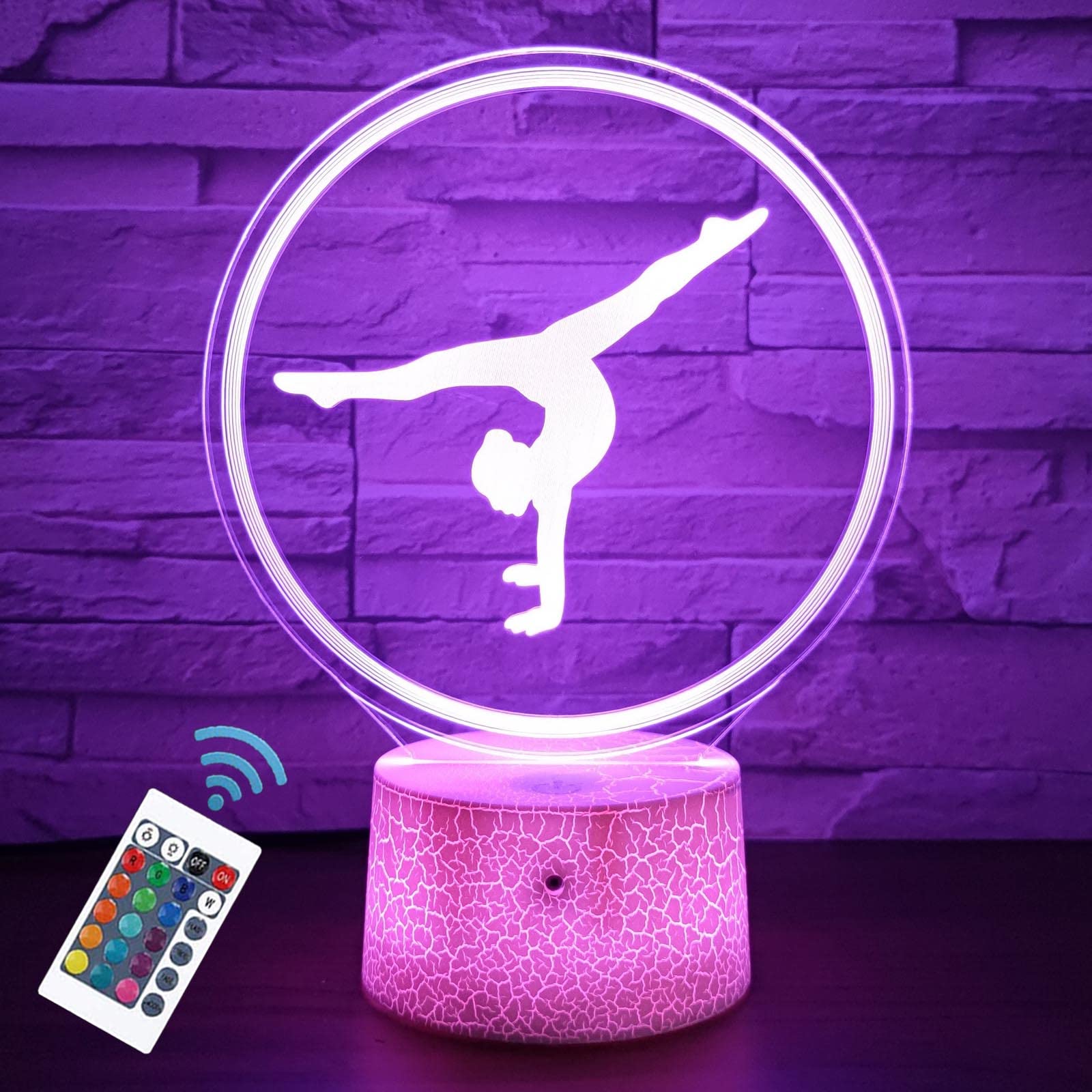 Glorivo Gymnastics Yoga LED Night Light,16 Colors Remote Control & Smart Touch Dimmable 3D Illusion Bedside Lamp,Bedroom Decorat