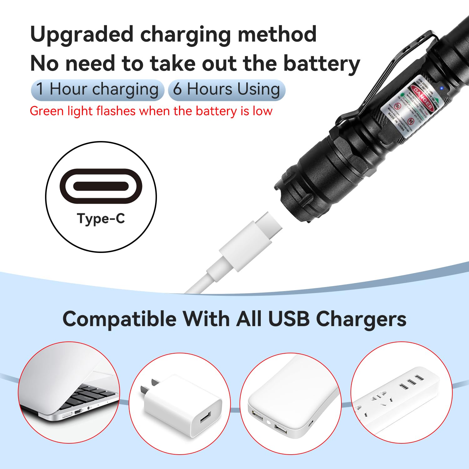 Miprezt [Professional] Rechargeable Green Beam Light Flashlight Long Distance Range For Tv/Led/Lcd Screens Tactical Flashlights