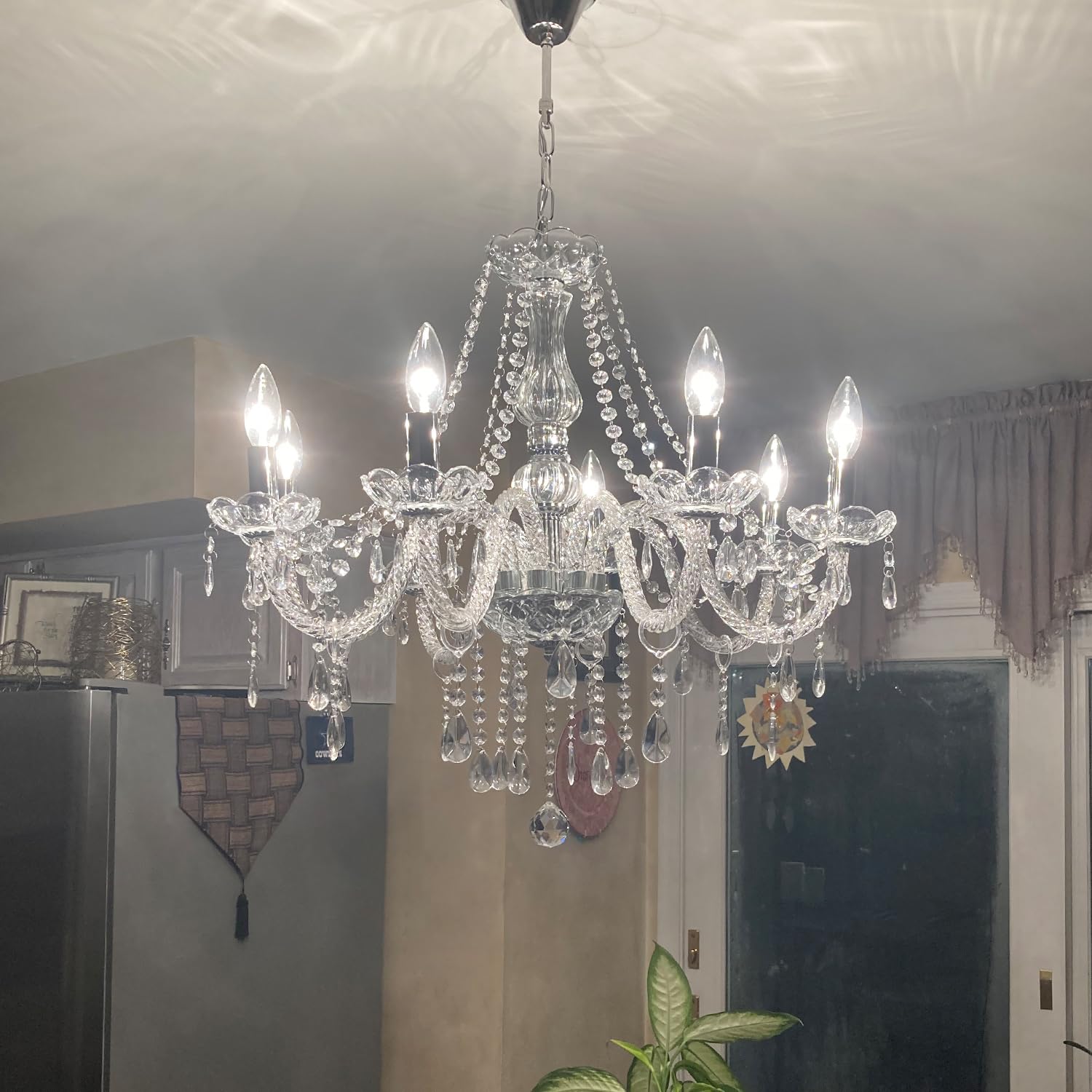 CRYSTOP 8 Light Chandelier, Contemporary Crystal Pendant Lamp, Clear, 31.5"x47.2" for Dining Room, Living Room, Bedroom