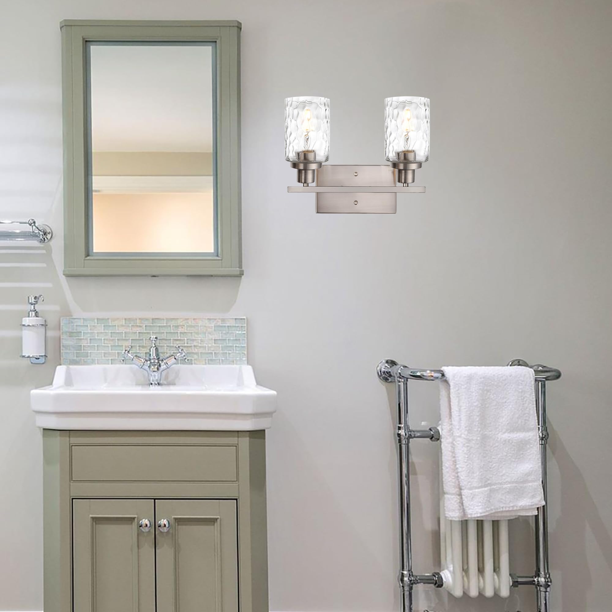 MELUCEE Indoor Wall Sconce 2-Light Brushed Nickel with Clear Glass, Model 450A-2W-SN for Bathroom, Vanity, Powder Room