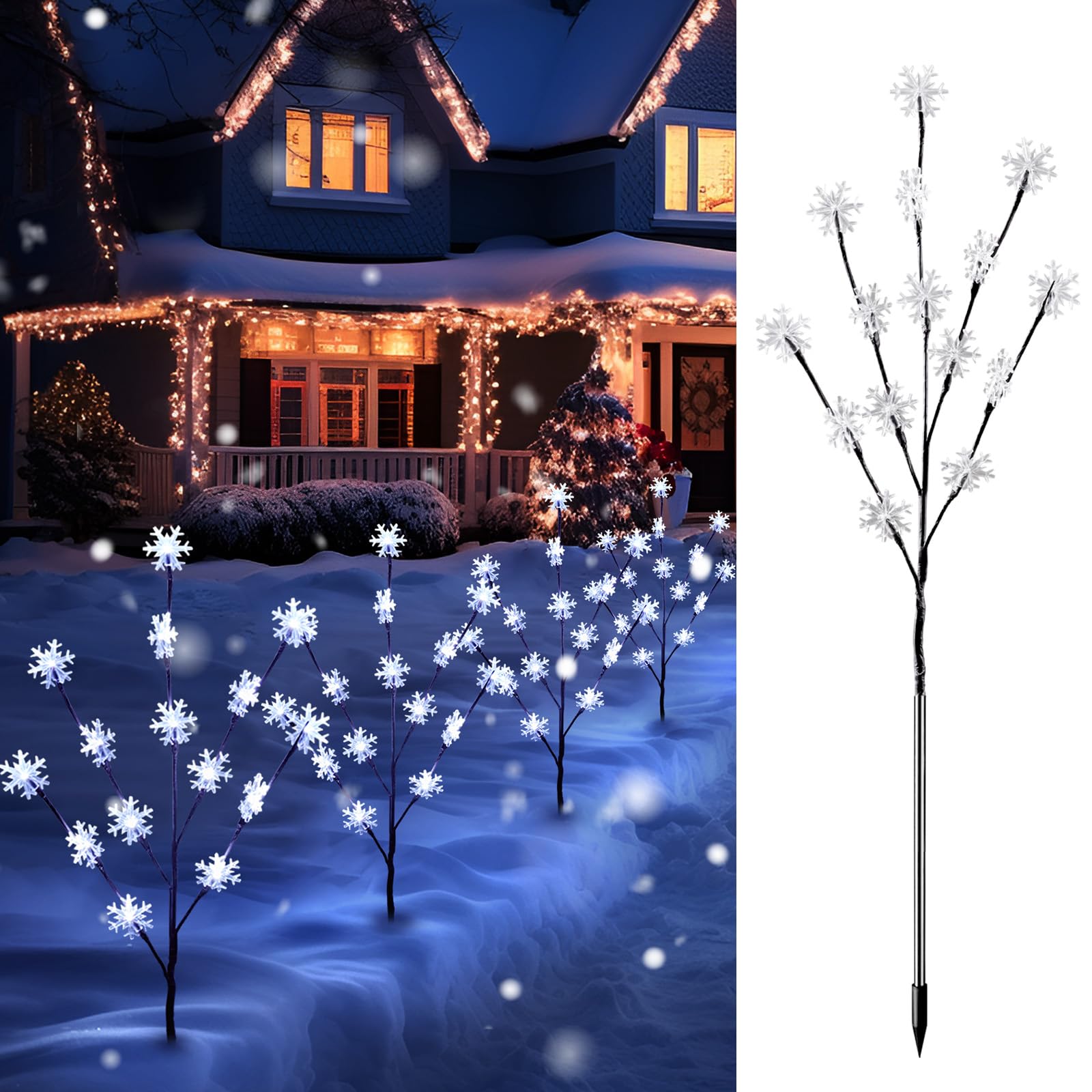 Brightown Snowflake Lights Outdoor Pathway, 8 Packs Lighted Branches Christmas Yard Decor, Small Christmas Tree with Lights, Twi