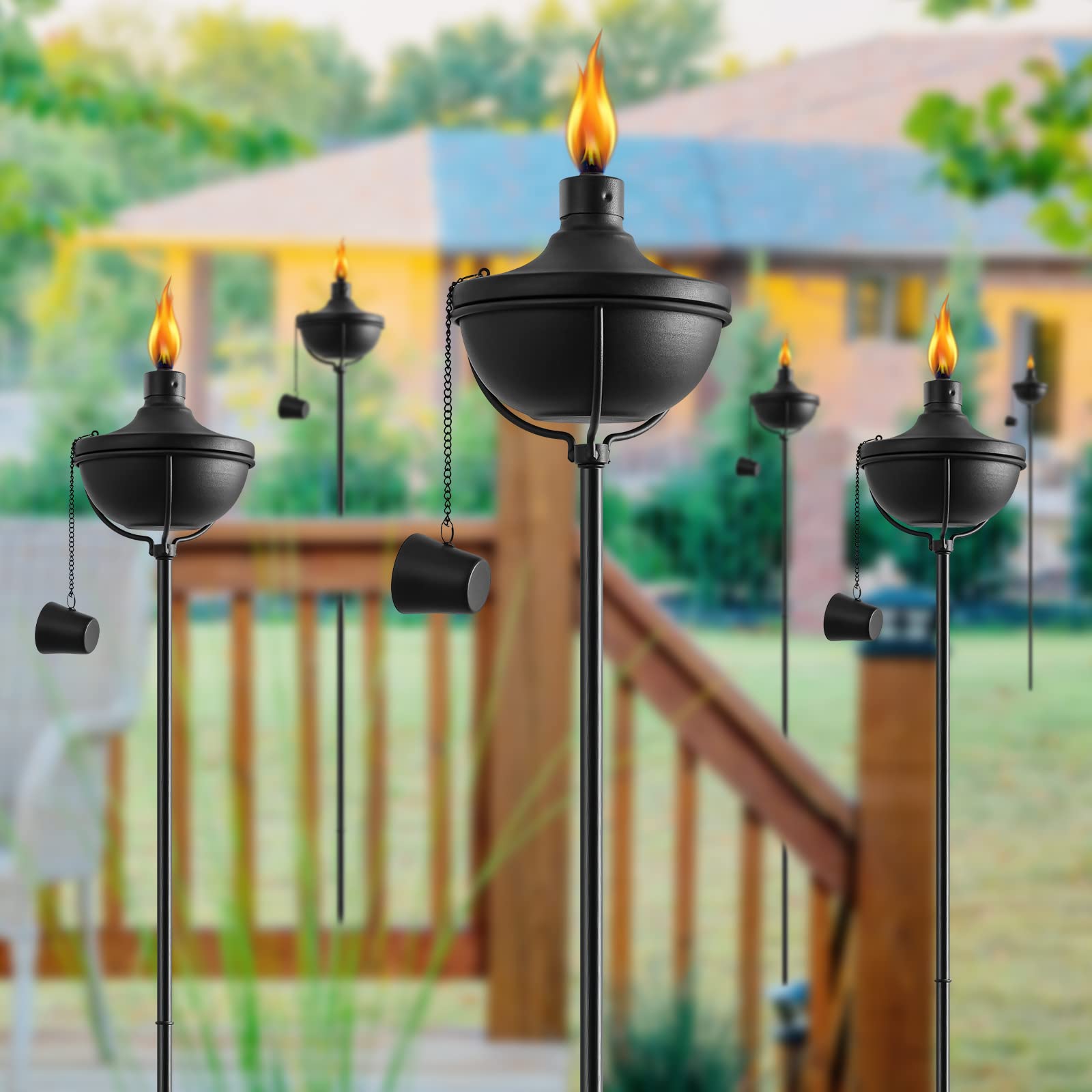 Fan-Torches 24 Oz Metal Garden Torch Set Of 6 - 55-Inch Citronella Outdoor Décor