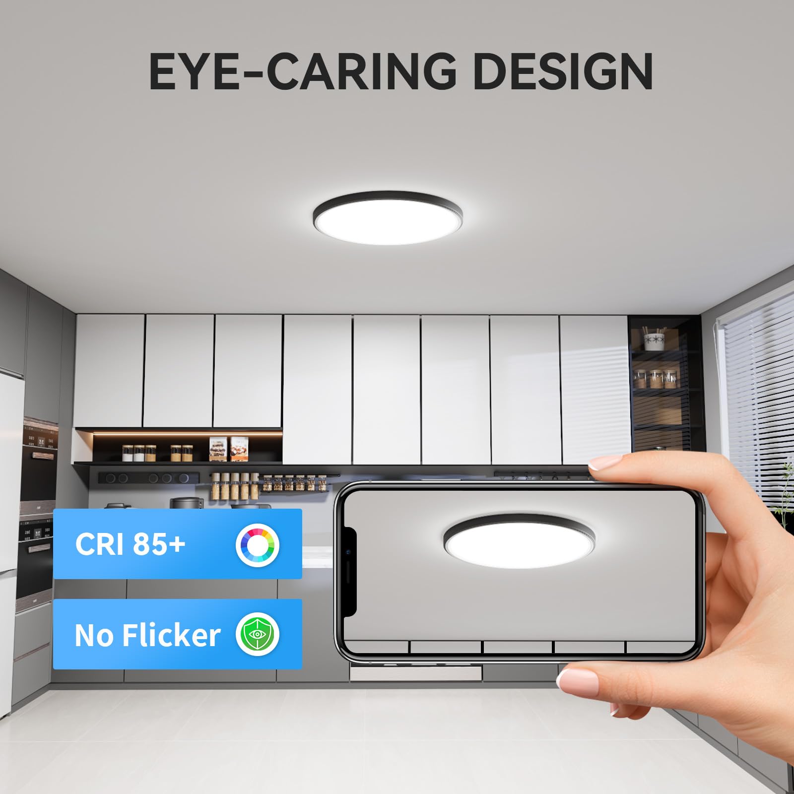 WKONCLDY LED Flush Mount Ceiling Light, 12 inch, 3200lm, 5000K, Super Slim, Black, Model 12P-12inch-XDD-W,