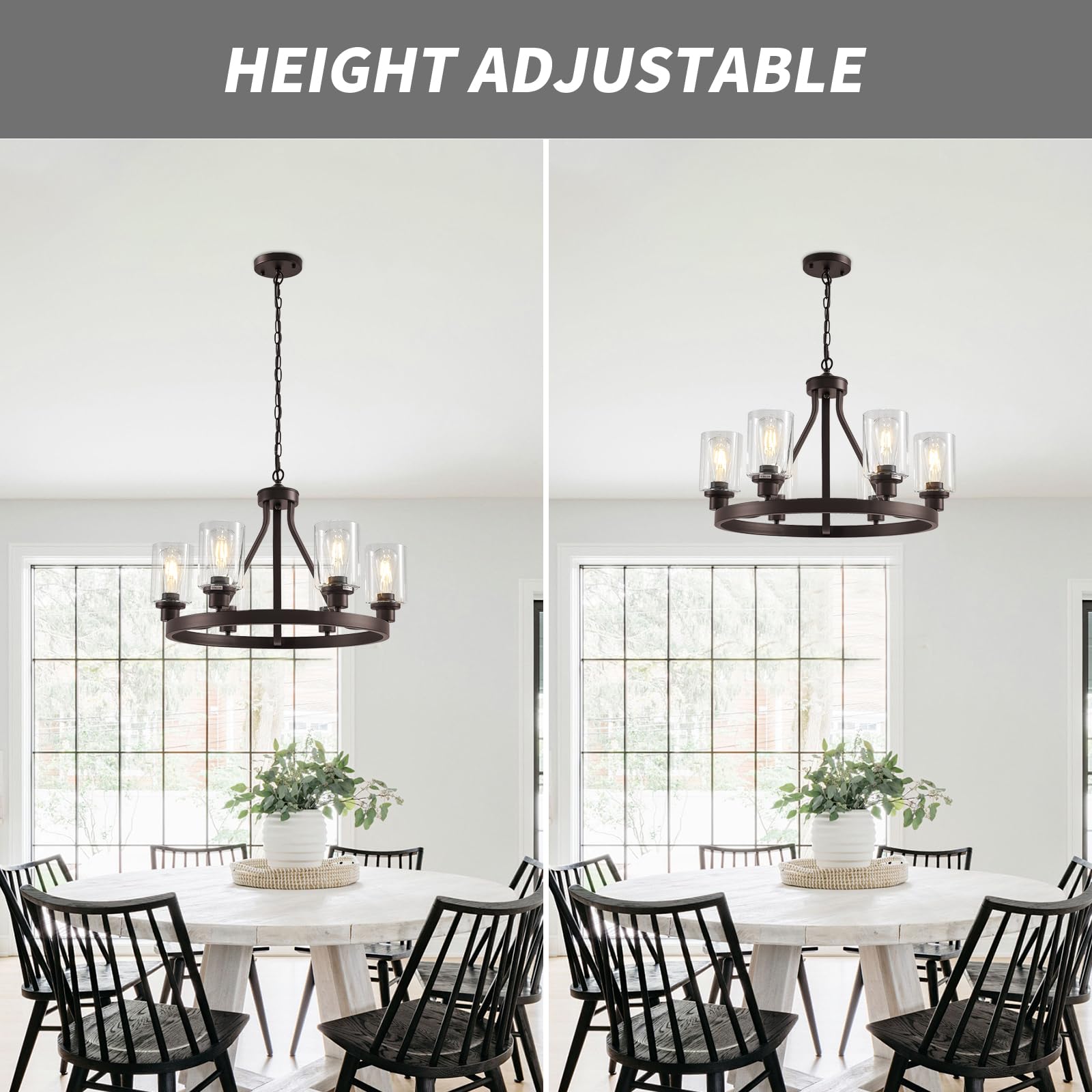 Lanhall 6-Light Farmhouse Chandelier, Oil Rubbed Bronze Metal Pendant Light, Adjustable Height with Glass Globes, Model 1065