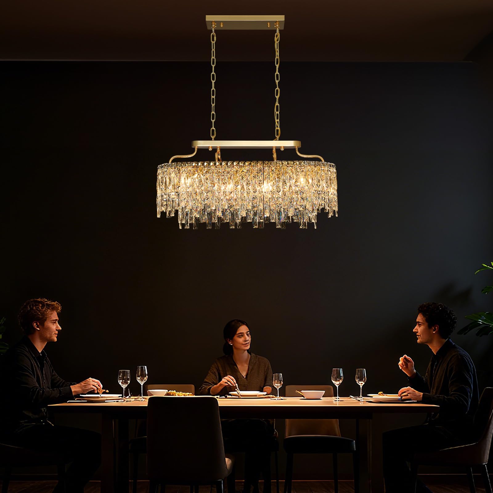 Nisidun Gold Crystal Chandelier | Modern stylish Oval-Shaped Chandeliers For Dining Room Light Fixture  32 10-Light Crystal Ceiling Lighting Fixture For Dining Room Kitchen Island Bar