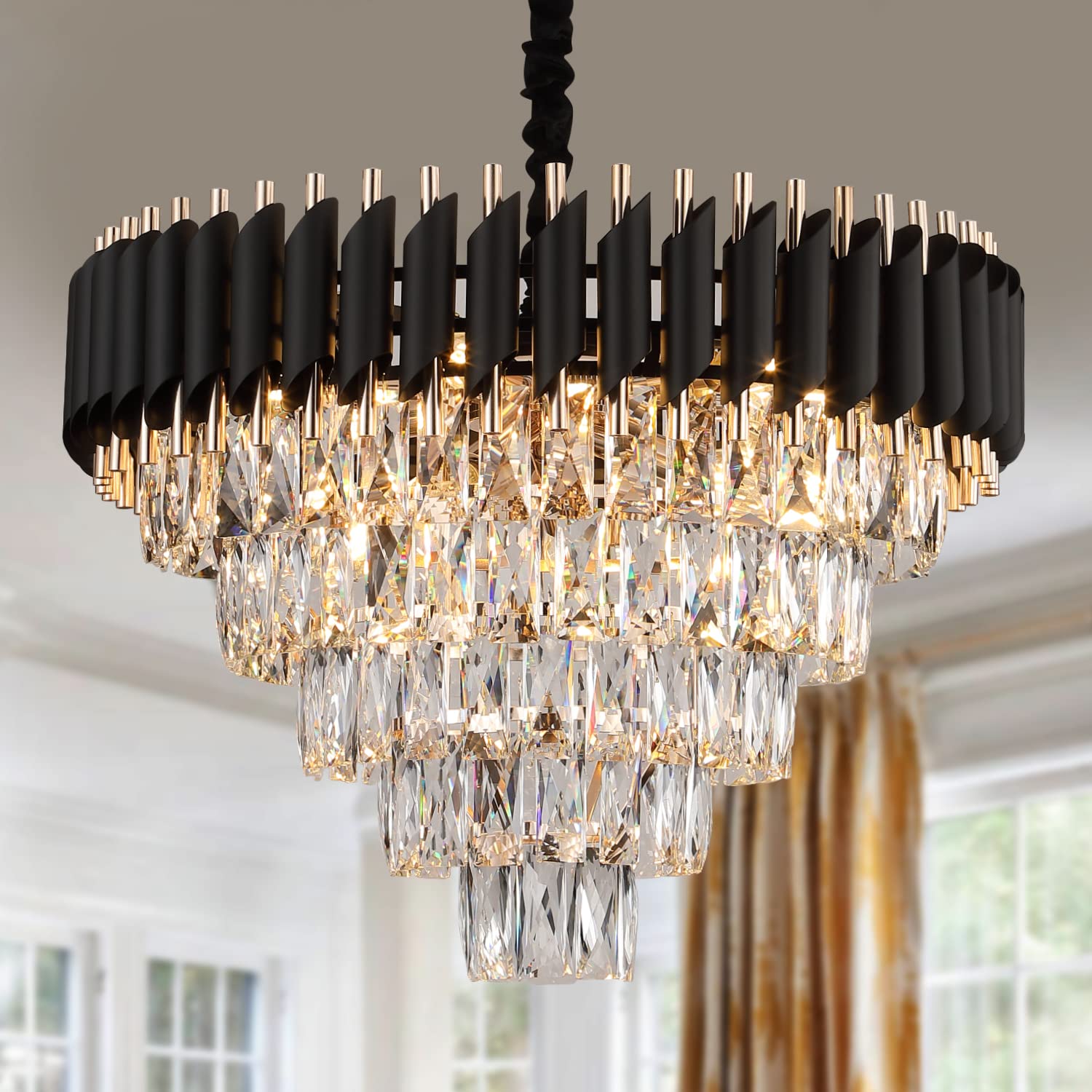 AXILIXI Crystal Chandelier, 24" Modern K9 Crystal Pendant Lighting, Bl ...