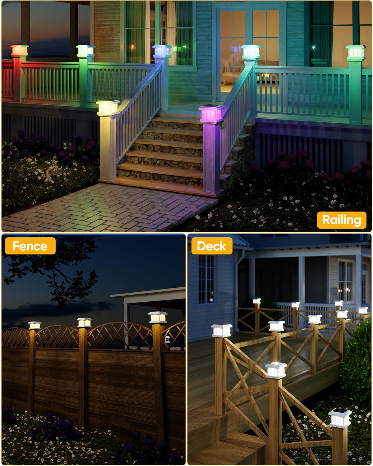 Partphoner Rgbcw Solar Post Cap Lights 2-Pack  9 Colors 3 Modes Fence Cap Lights  Bright Solar Outdoor Waterproof Led Deck Lighting For Fence Garden Deck Patio Porch Decor 4X4 Vinyl/Wood  White