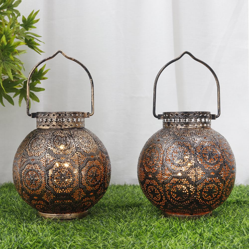 Trirocks Set Of 2 Moroccan Decorative Lamps 7'' High Battery Powered Cordless Lamp Metal Table Lamps With Fairy Lights Bulb For