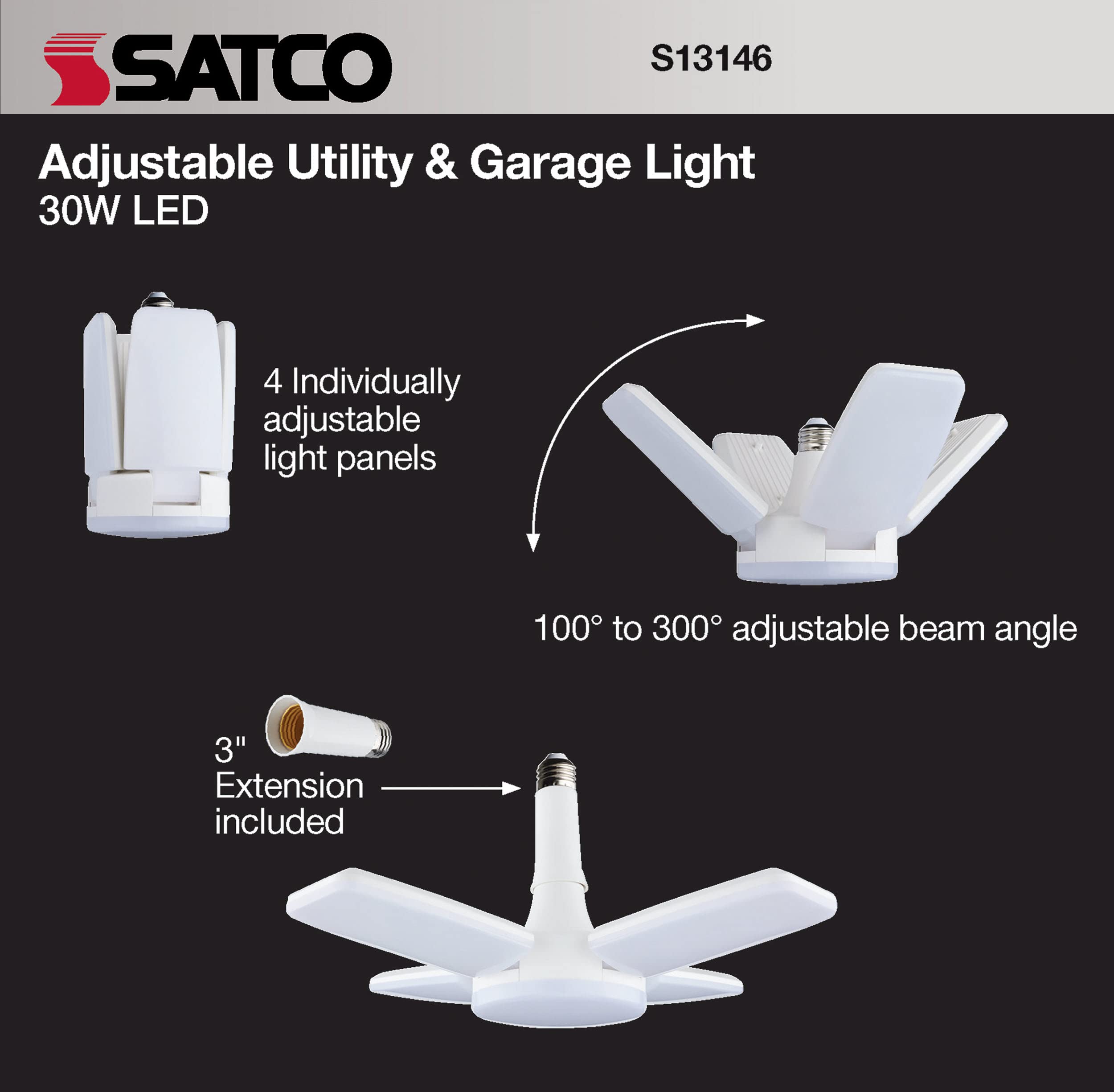 Satco Adjustable Multi-Beam LED Ceiling Light, 5000K, White, Model S13146, 1 Pack